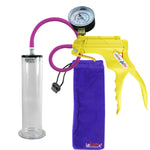 JacVac Penis Pump - Yellow Swivel Handle + Gauge, Silicone Hose - 9" x 2.125" Wide Flange Cylinder