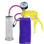 JacVac Penis Pump - Yellow Swivel Handle + Gauge, Silicone Hose - 9" x 2.50" Wide Flange Cylinder