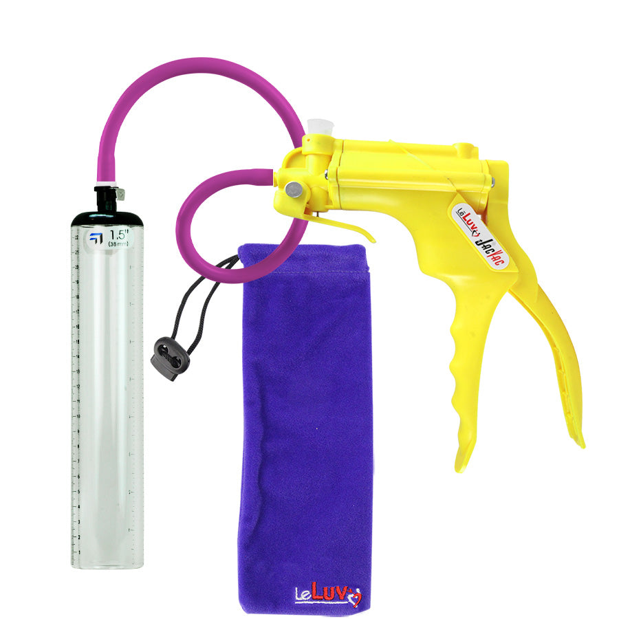 JacVac Penis Pump - Yellow Swivel Handle, Silicone Hose - 9" x 1.5" Thick-Walled Penis Cylinder