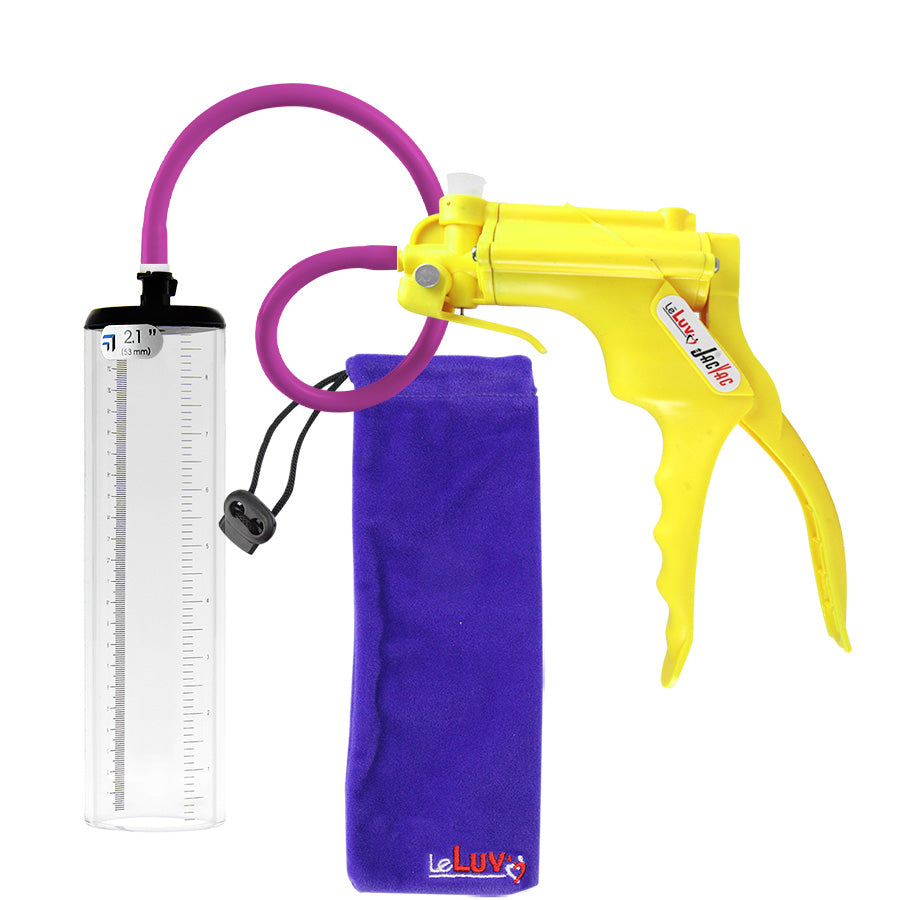 JacVac Penis Pump - Yellow Swivel Handle, Silicone Hose - 9" x 2.1" Thick-Walled Penis Cylinder
