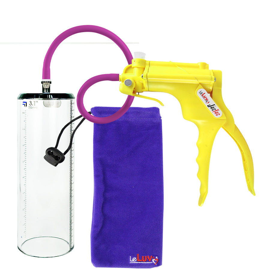 JacVac Penis Pump - Yellow Swivel Handle, Silicone Hose - 9" x 3.1" Thick-Walled Penis Cylinder