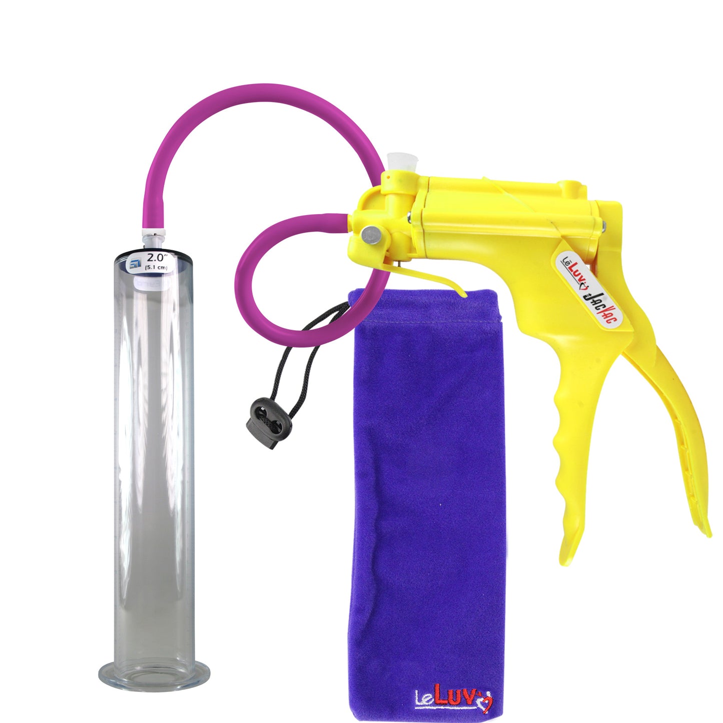 JacVac Penis Pump - Yellow Swivel Handle, Silicone Hose - 12" x 2.00" Wide Flange Cylinder