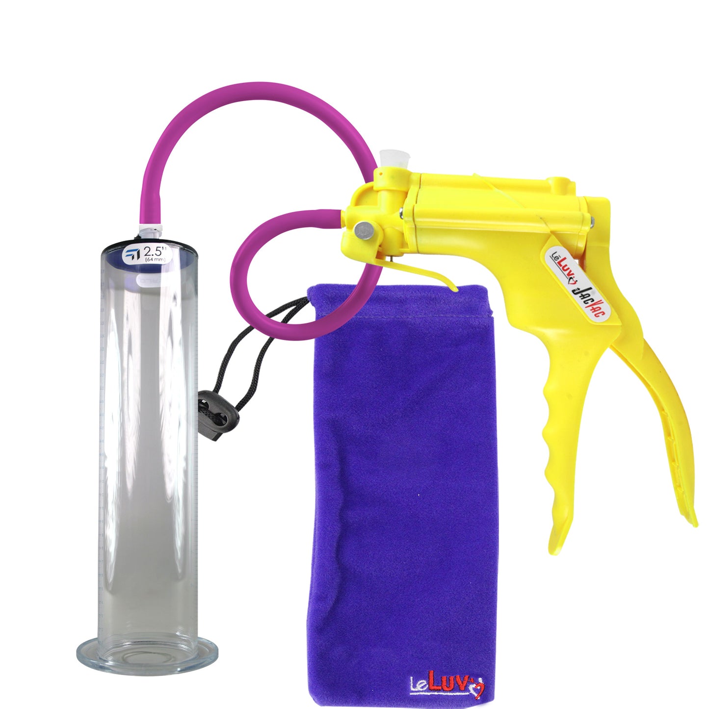 JacVac Penis Pump - Yellow Swivel Handle, Silicone Hose - 12" x 2.50" Wide Flange Cylinder