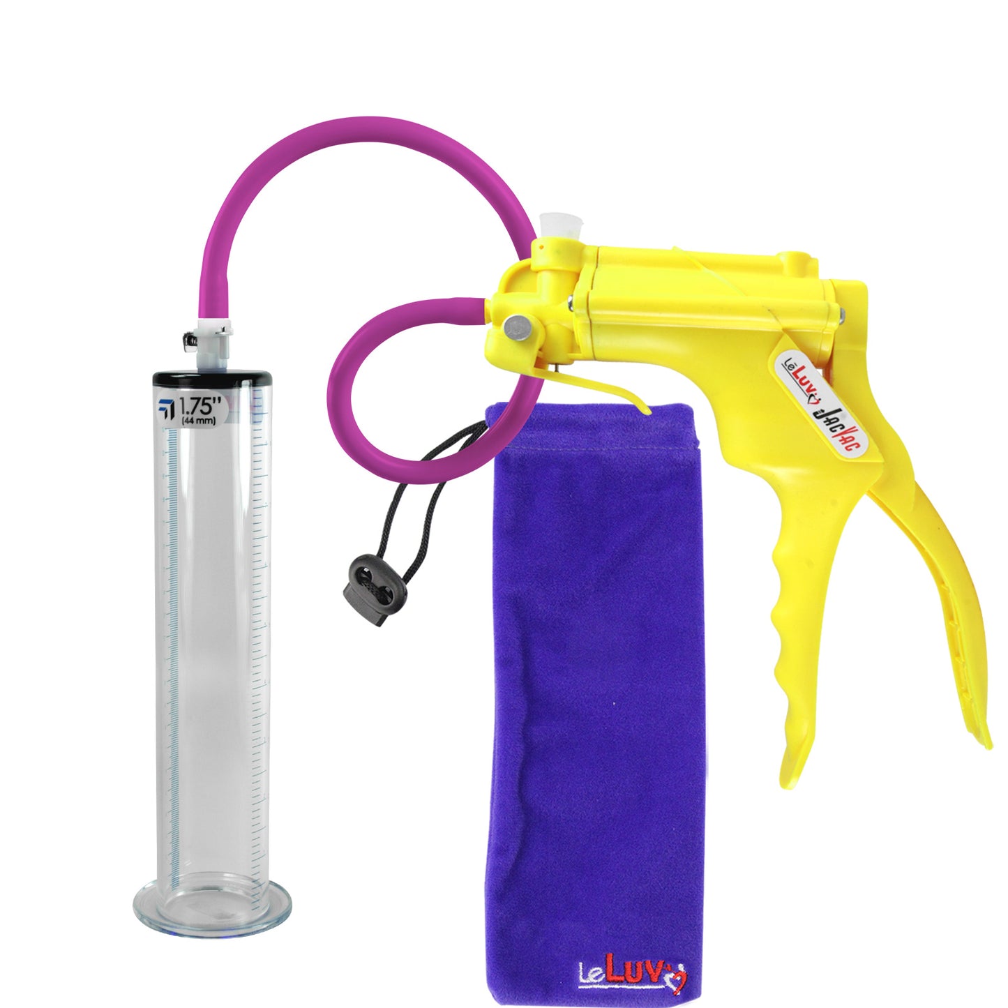 JacVac Penis Pump - Yellow Swivel Handle, Silicone Hose - 9" x 1.75" Wide Flange Cylinder