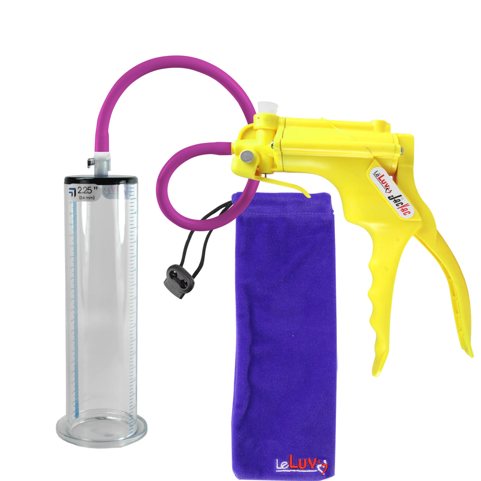 JacVac Penis Pump - Yellow Swivel Handle, Silicone Hose - 9" x 2.25" Wide Flange Cylinder