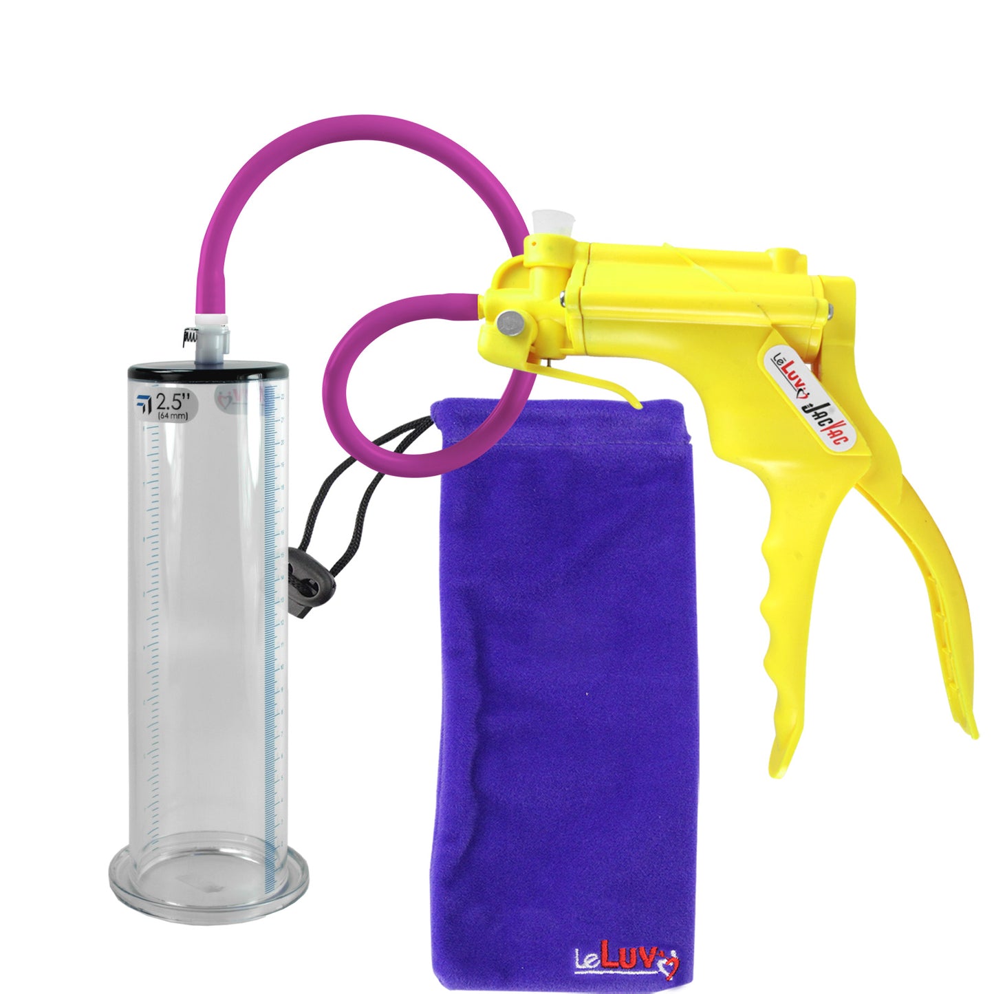 JacVac Penis Pump - Yellow Swivel Handle, Silicone Hose - 9" x 2.50" Wide Flange Cylinder