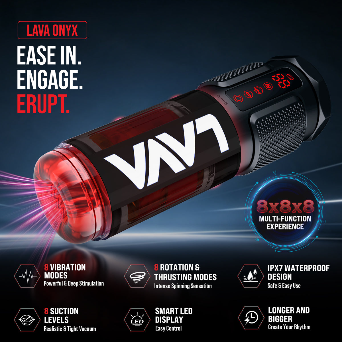 LeLuv® LavaONYX™ D11J Electric Masturbator – Self-Heating Thrusting Male Masturbator with AI Video Sync