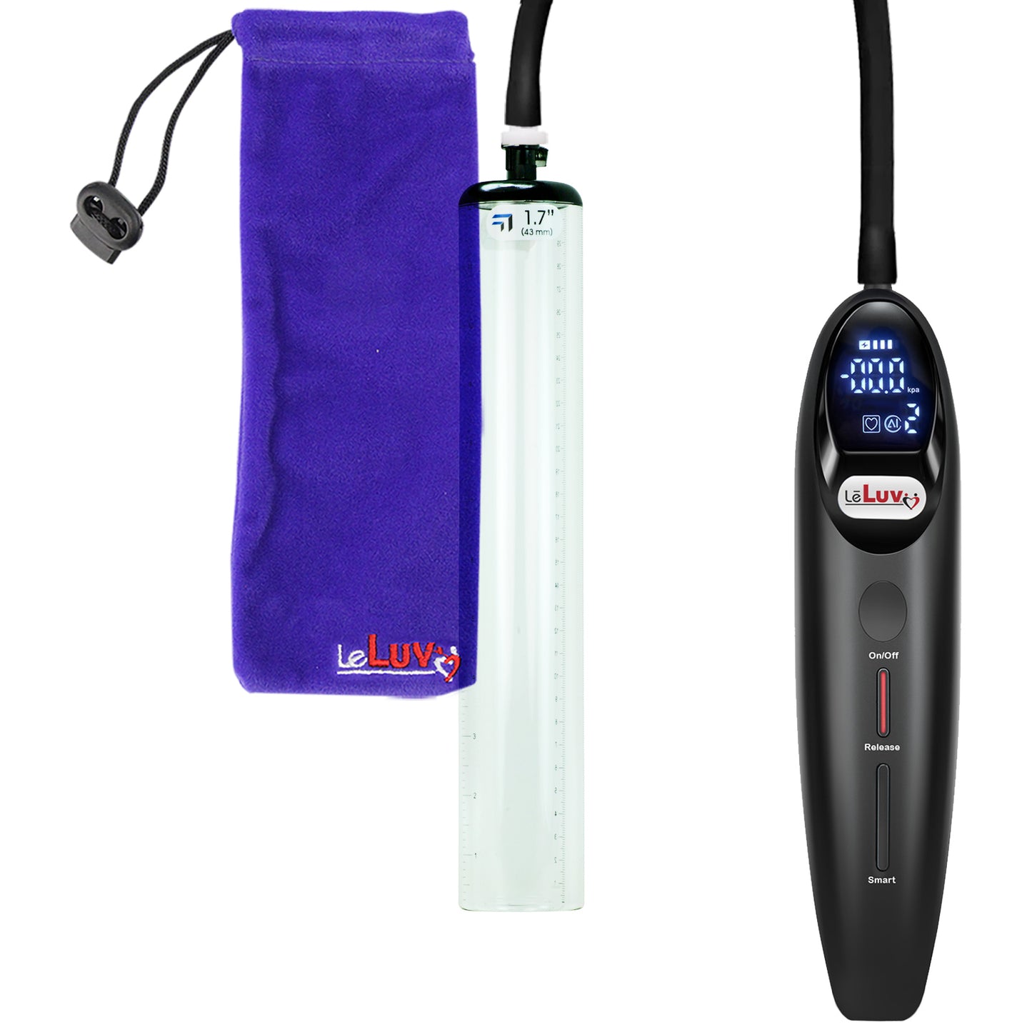 Magna Smart LCD Black Handheld Electric Penis Pump 1.7" Diameter x 12" Length Thick-Walled Penis Cylinder