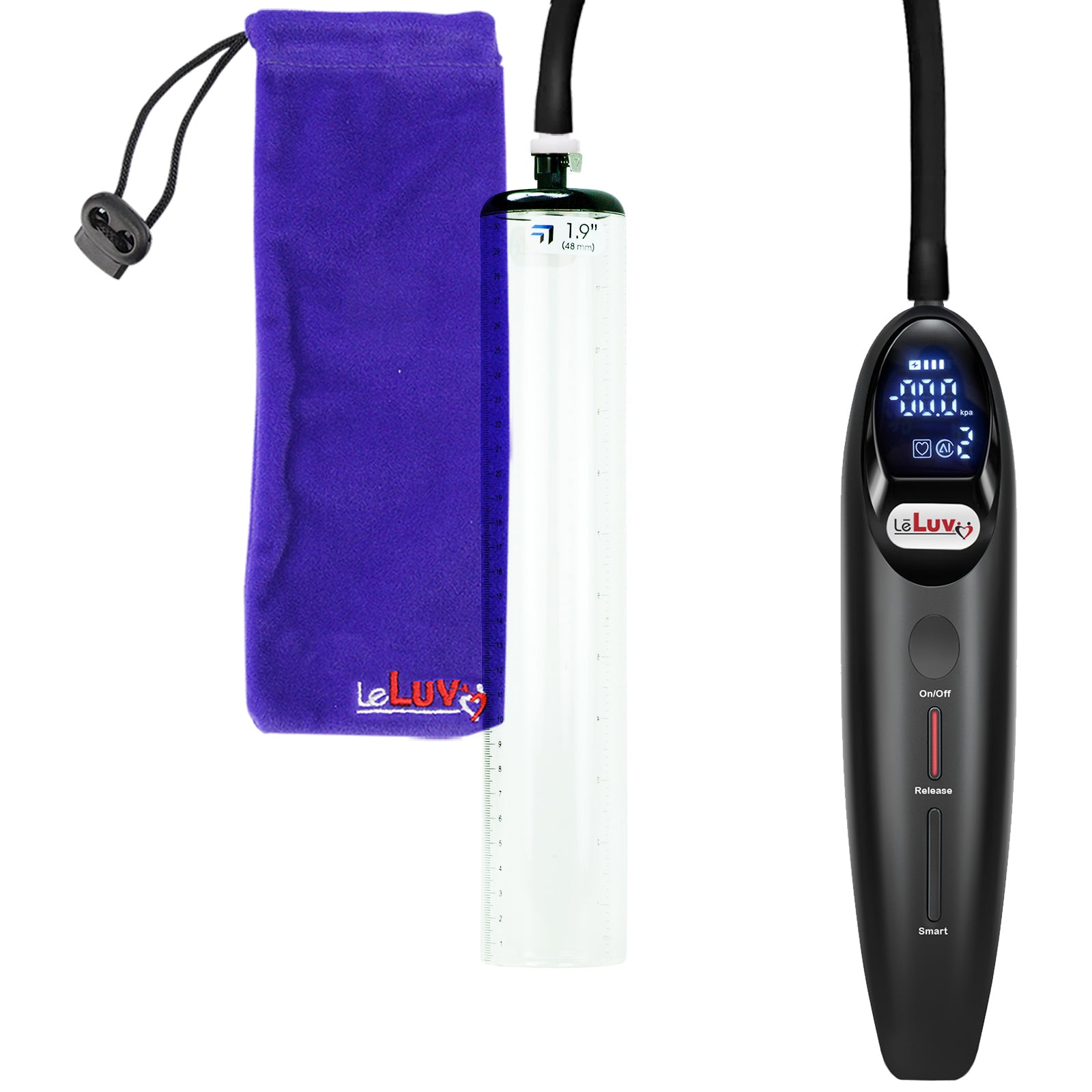 Magna Smart LCD Black Handheld Electric Penis Pump 1.9" Diameter x 12" Length Thick-Walled Penis Cylinder