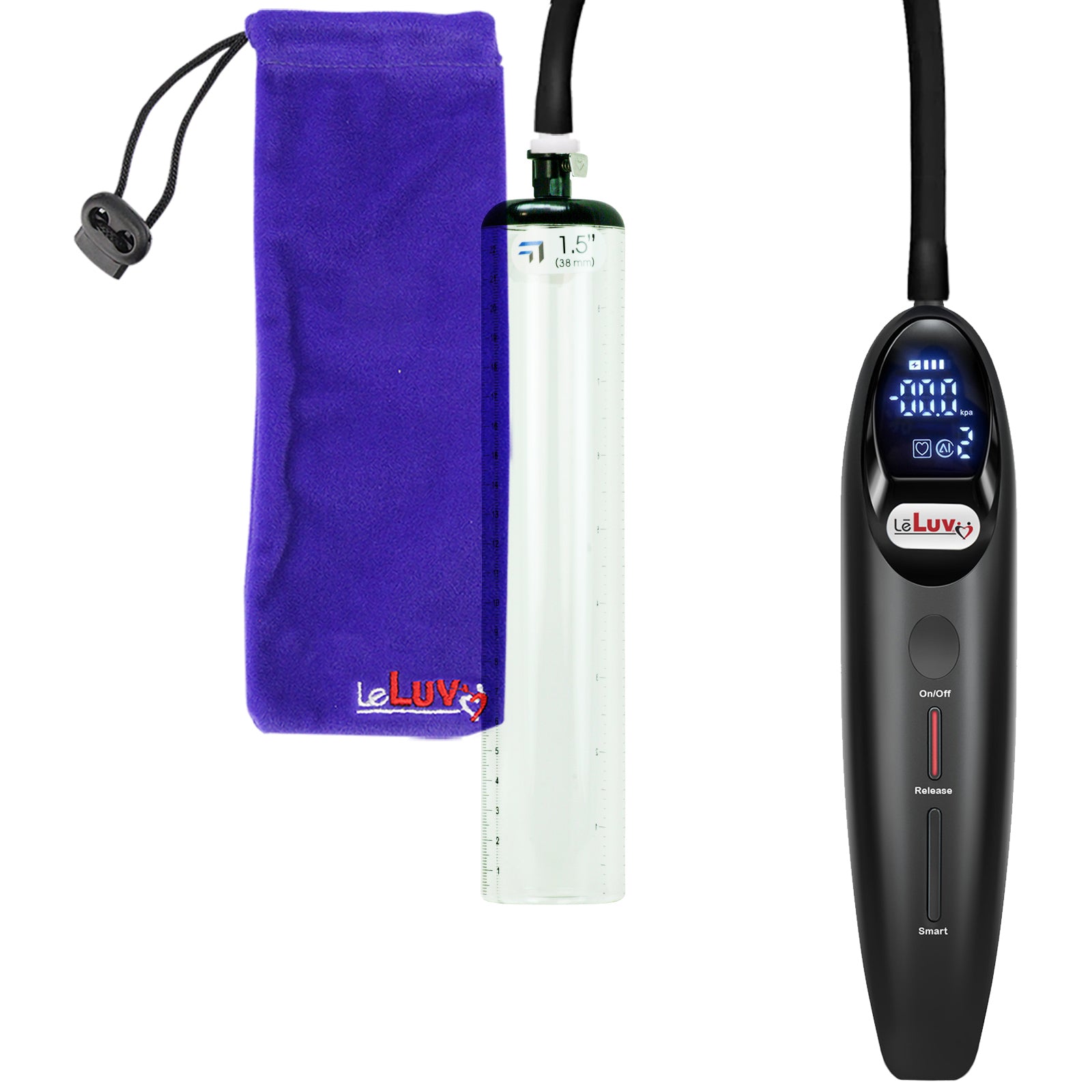 Magna Smart LCD Black Handheld Electric Penis Pump 1.5" Diameter x 9" Length Thick-Walled Penis Cylinder