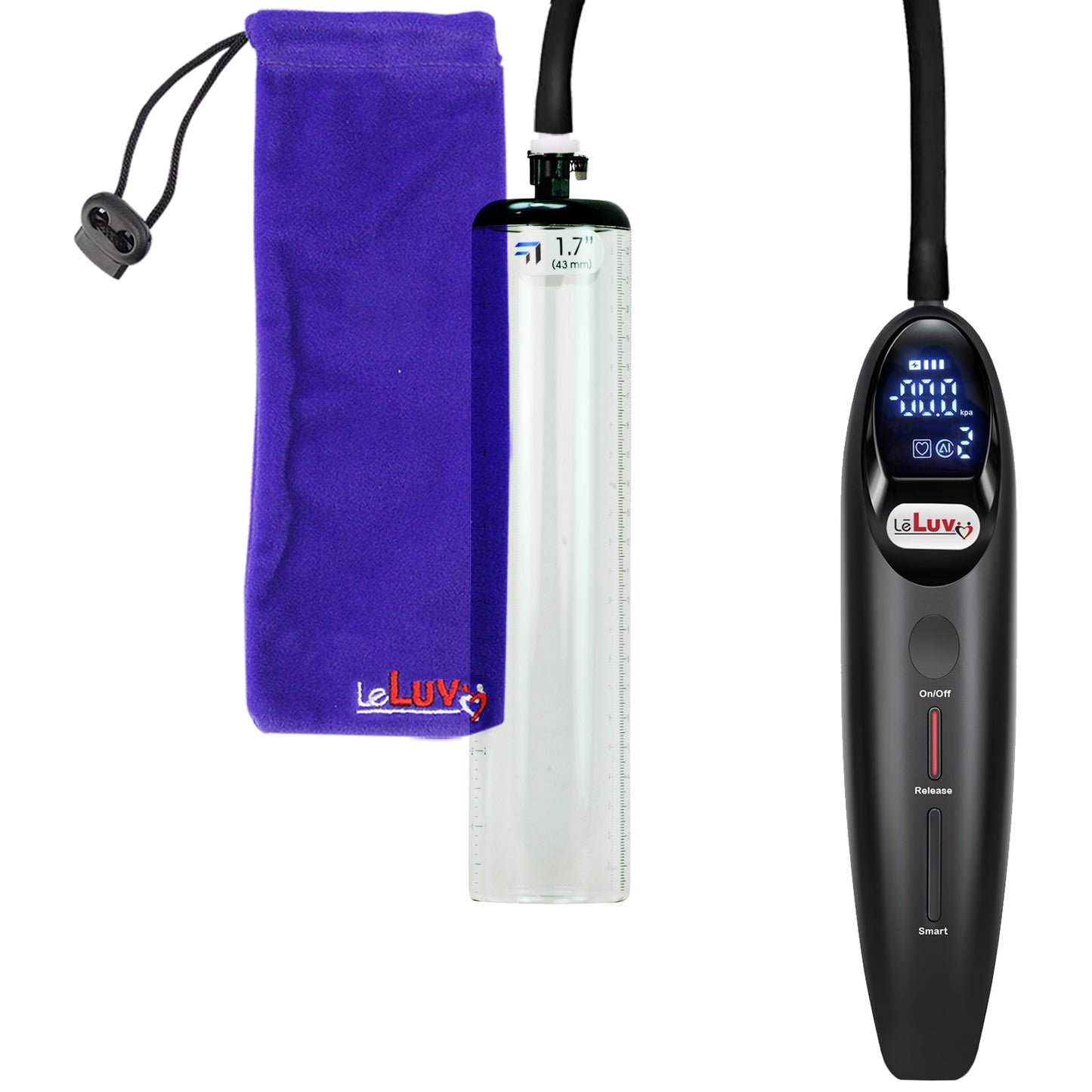 Magna Smart LCD Black Handheld Electric Penis Pump 1.7" Diameter x 9" Length Thick-Walled Penis Cylinder