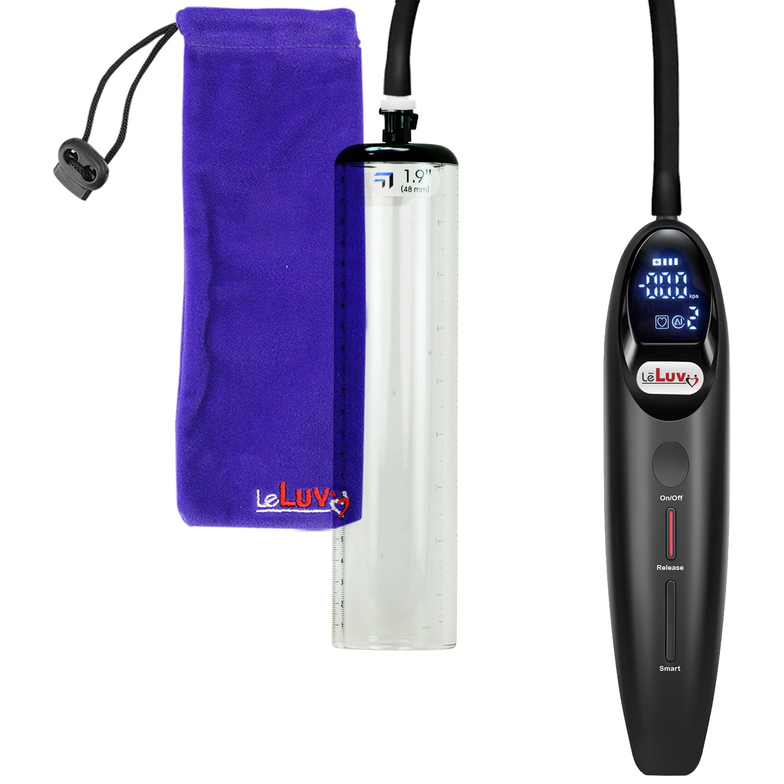 Magna Smart LCD Black Handheld Electric Penis Pump 1.9" Diameter x 9" Length Thick-Walled Penis Cylinder