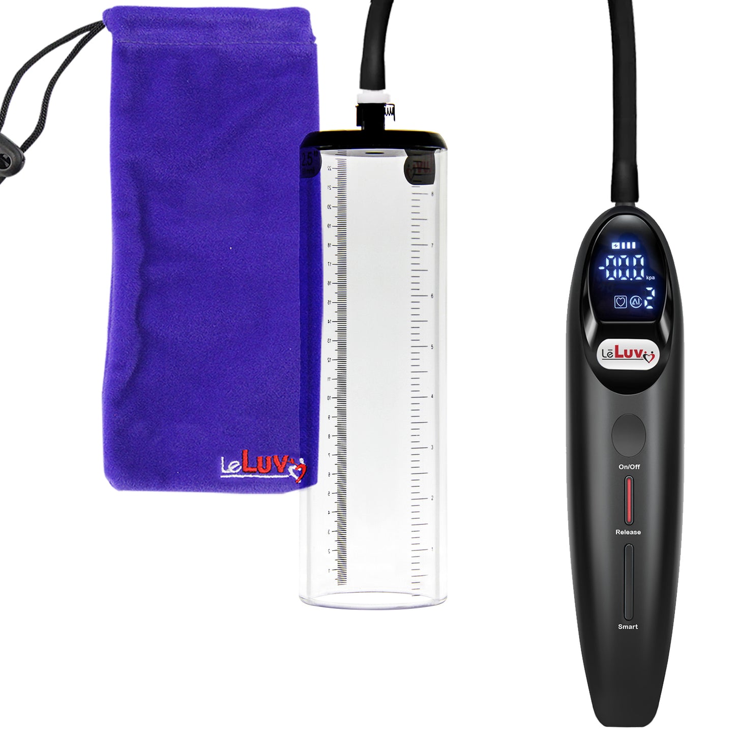 Magna Smart LCD Black Handheld Electric Penis Pump 2.5" Diameter x 9" Length Thick-Walled Penis Cylinder