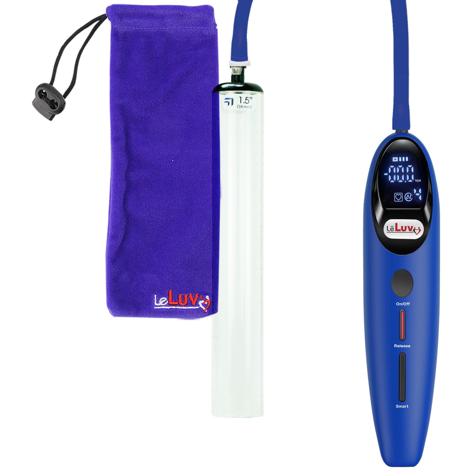 Magna Smart LCD Blue Handheld Electric Penis Pump 1.5" Diameter x 12" Length Thick-Walled Penis Cylinder