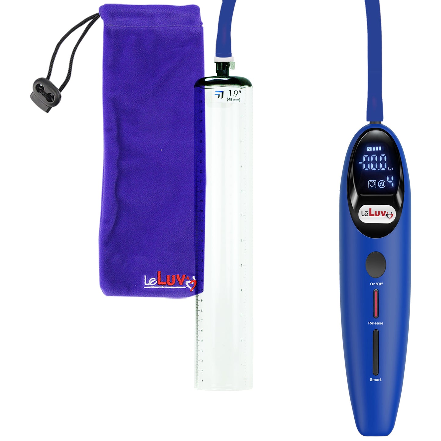 Magna Smart LCD Blue Handheld Electric Penis Pump 1.9" Diameter x 12" Length Thick-Walled Penis Cylinder