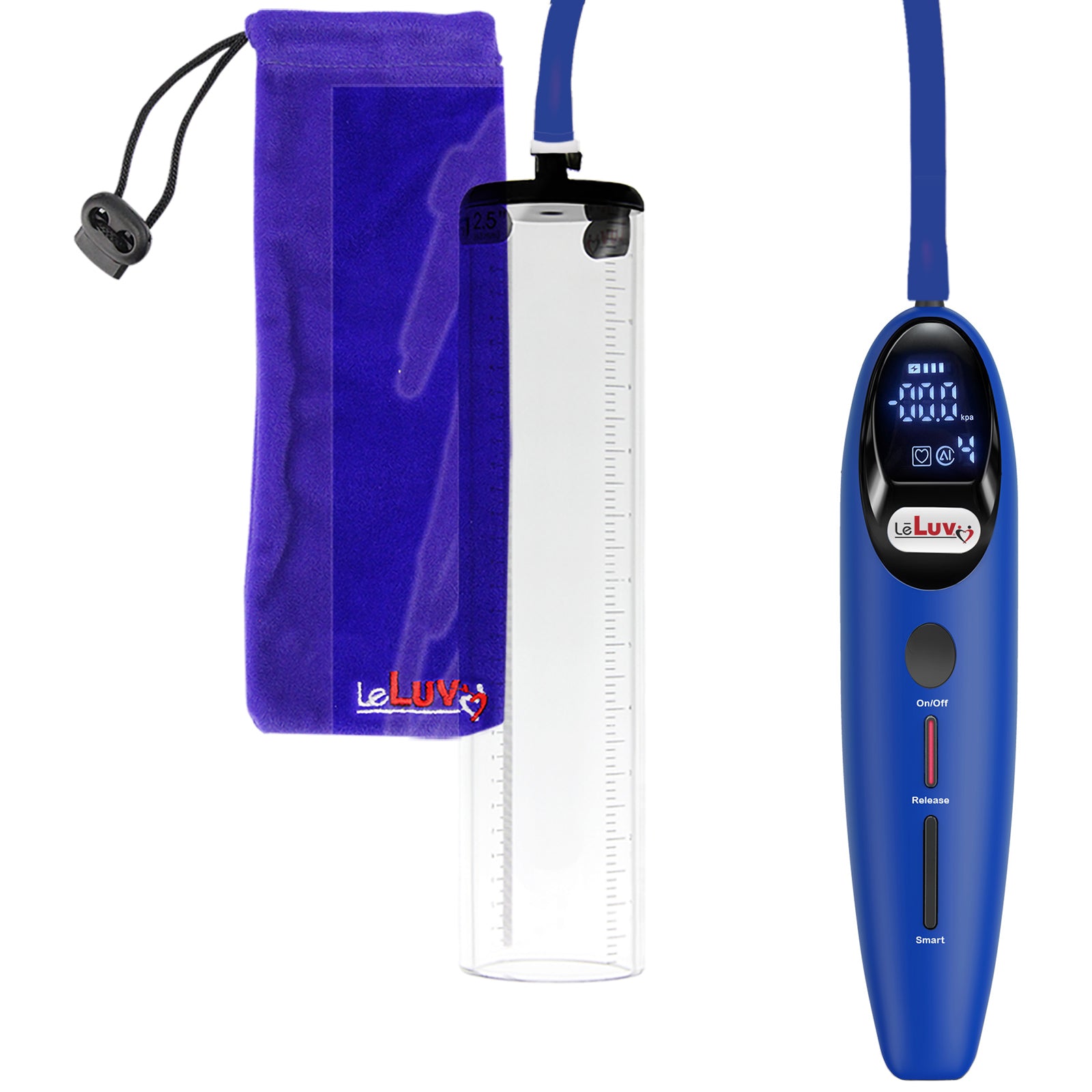 Magna Smart LCD Blue Handheld Electric Penis Pump 2.5" Diameter x 12" Length Thick-Walled Penis Cylinder