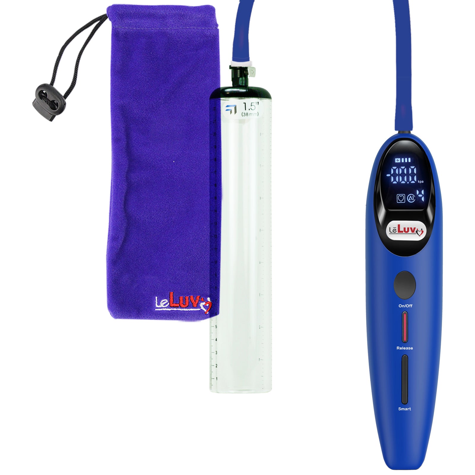 Magna Smart LCD Blue Handheld Electric Penis Pump 1.5" Diameter x 9" Length Thick-Walled Penis Cylinder