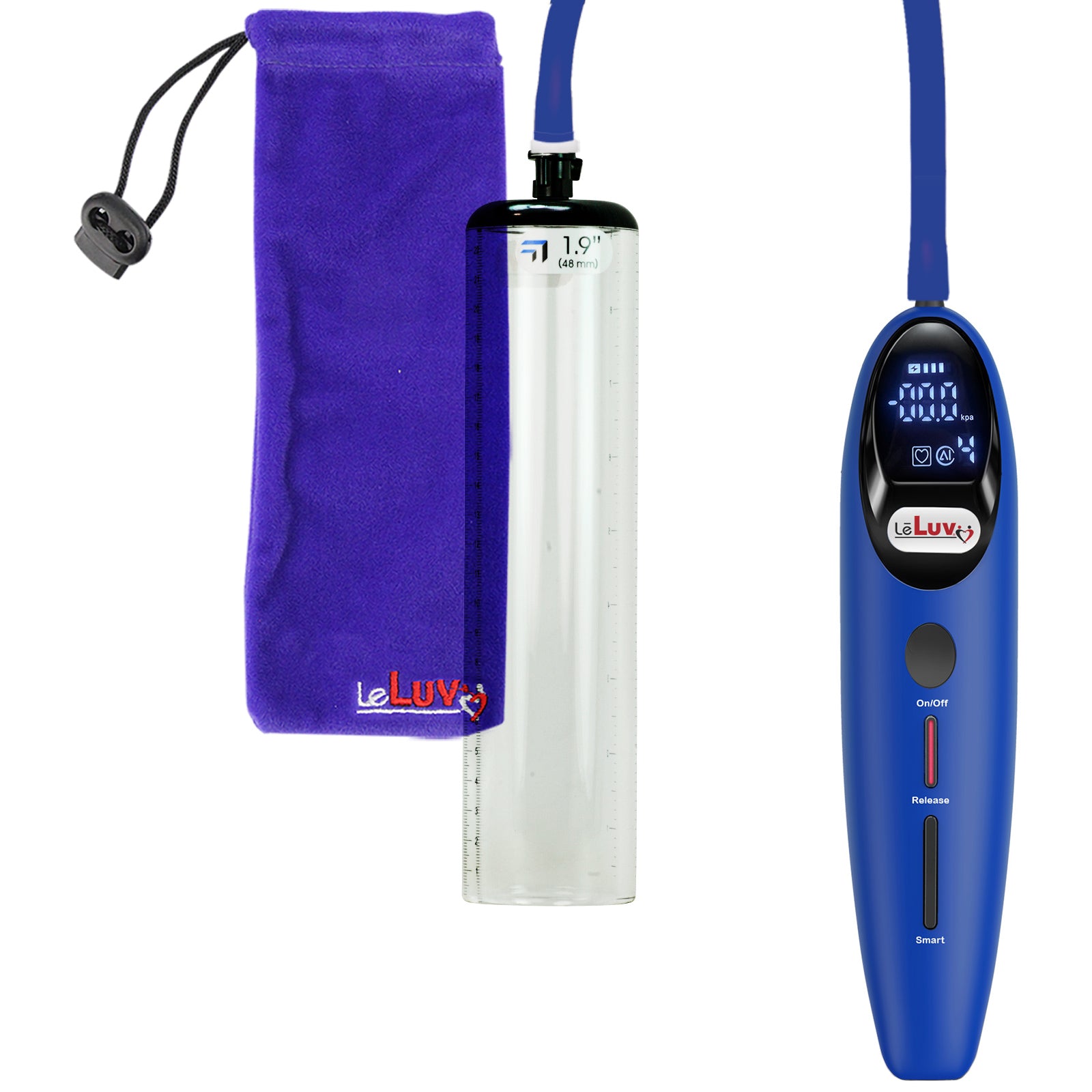 Magna Smart LCD Blue Handheld Electric Penis Pump 1.9" Diameter x 9" Length Thick-Walled Penis Cylinder