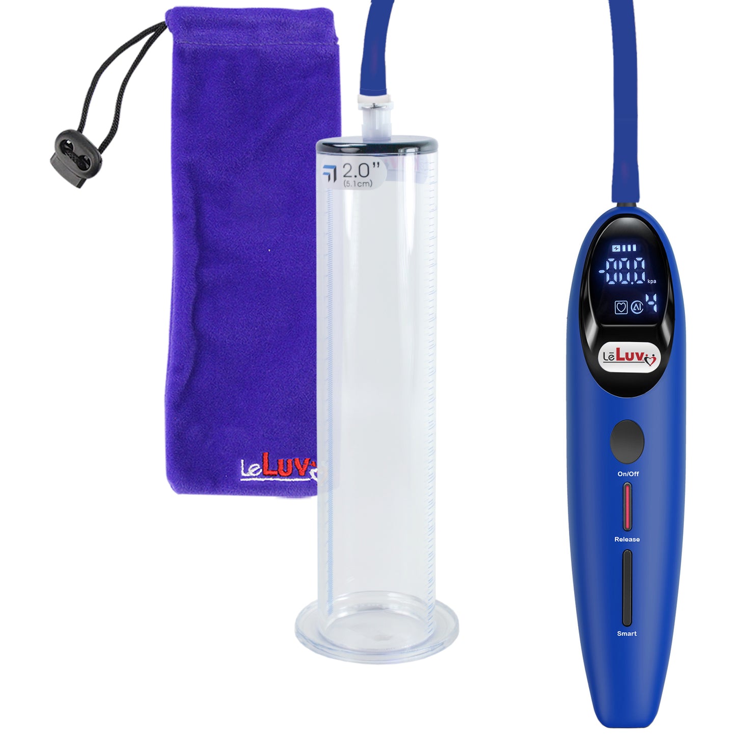 Magna LCD Smart Blue Penis Pump 9" Length x 2.00" Diameter WIDE Flange Cylinder
