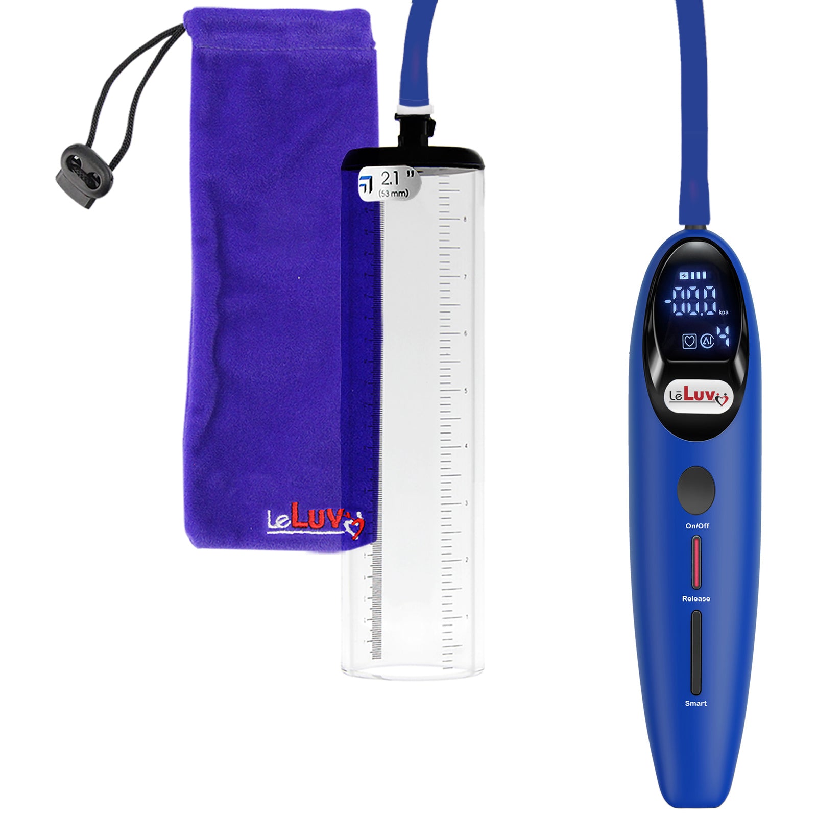 Magna Smart LCD Blue Handheld Electric Penis Pump 2.1" Diameter x 9" Length Thick-Walled Penis Cylinder