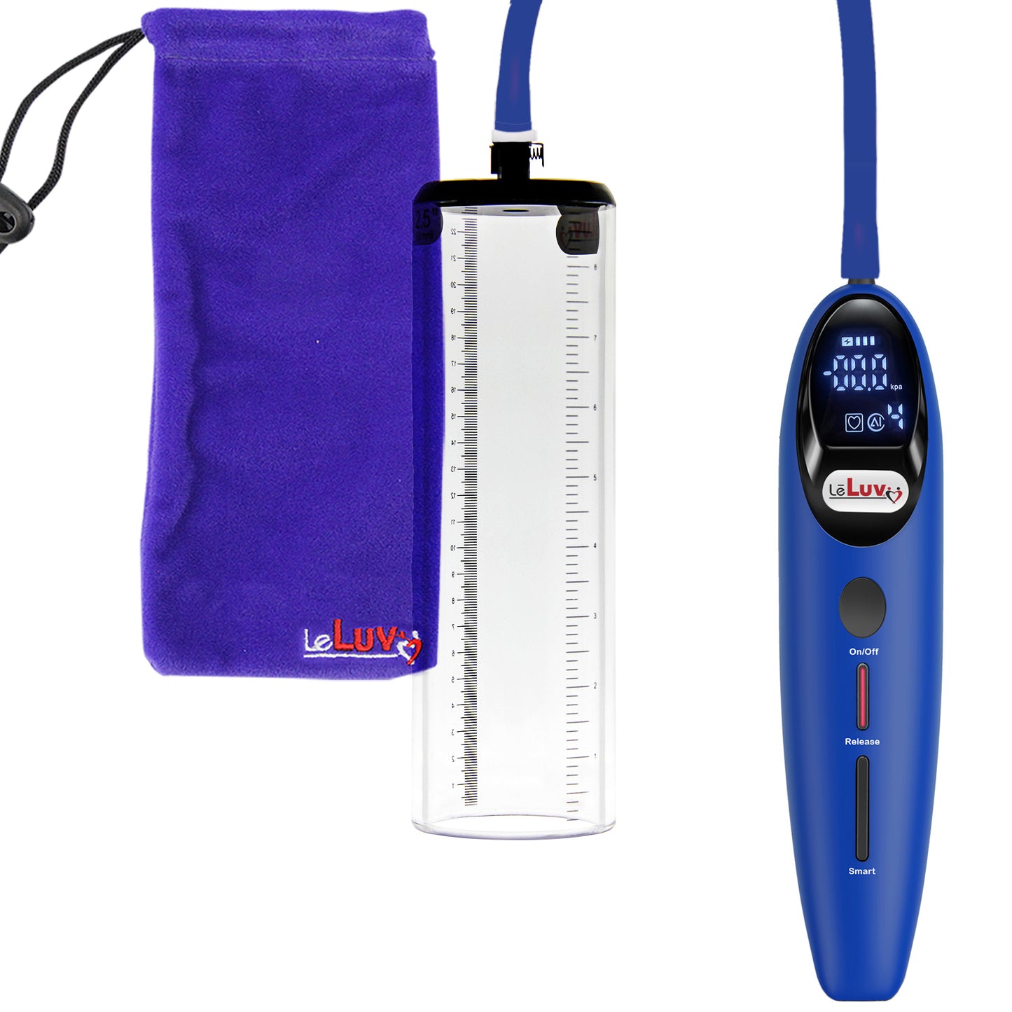 Magna Smart LCD Blue Handheld Electric Penis Pump 2.5" Diameter x 9" Length Thick-Walled Penis Cylinder