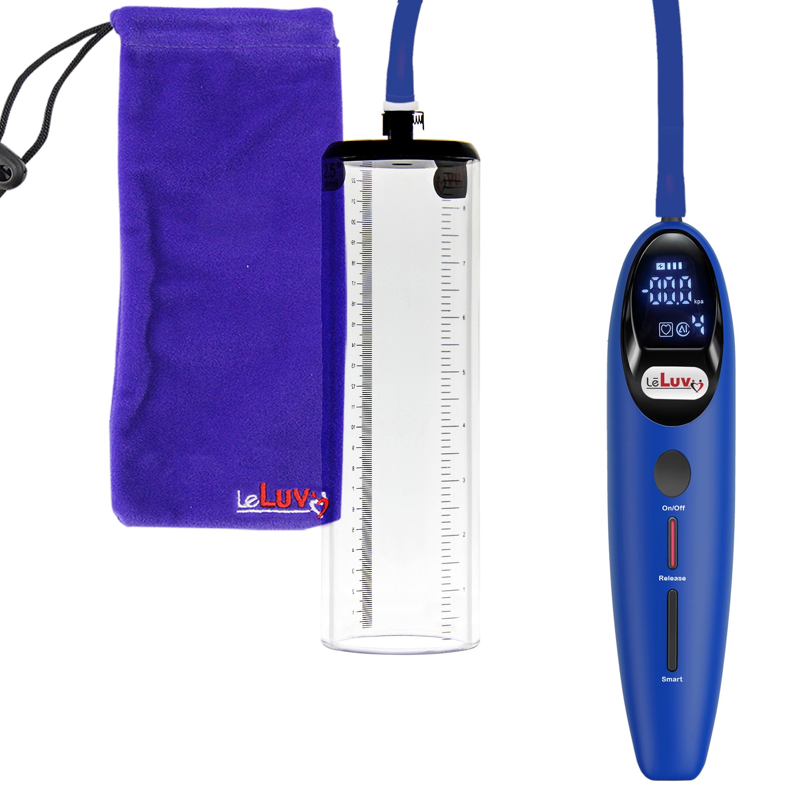 Magna Smart LCD Blue Handheld Electric Penis Pump 2.5" Diameter x 9" Length Thick-Walled Penis Cylinder