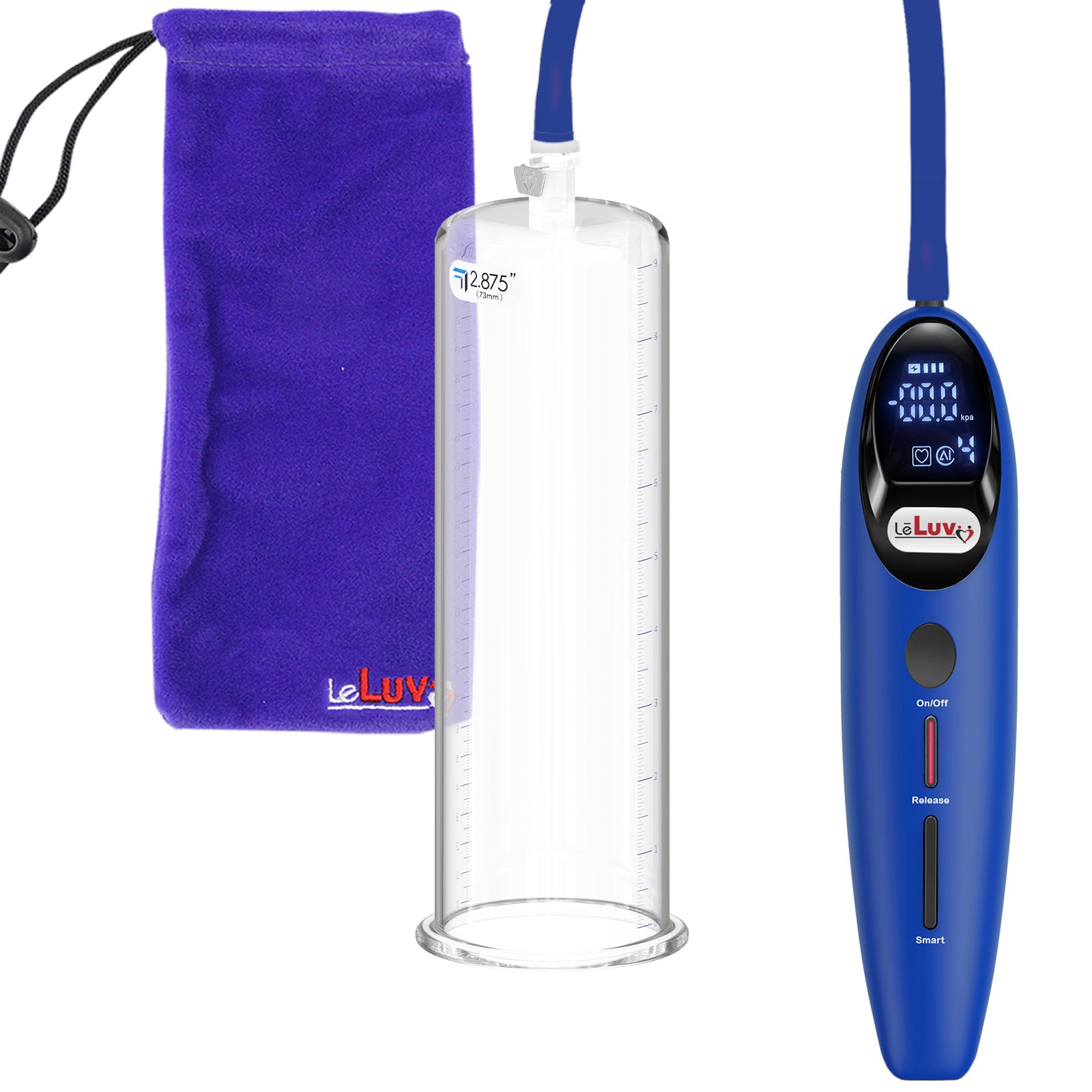 Magna LCD Smart Blue Handheld Electric Penis Pump - 9" x 2.875" Acrylic Cylinder