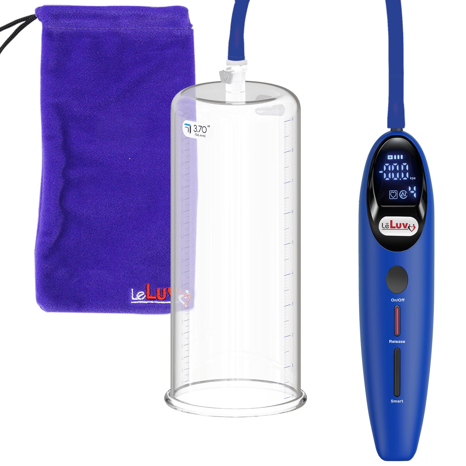 Magna LCD Smart Blue Handheld Electric Penis Pump - 9" x 3.70" Acrylic Cylinder