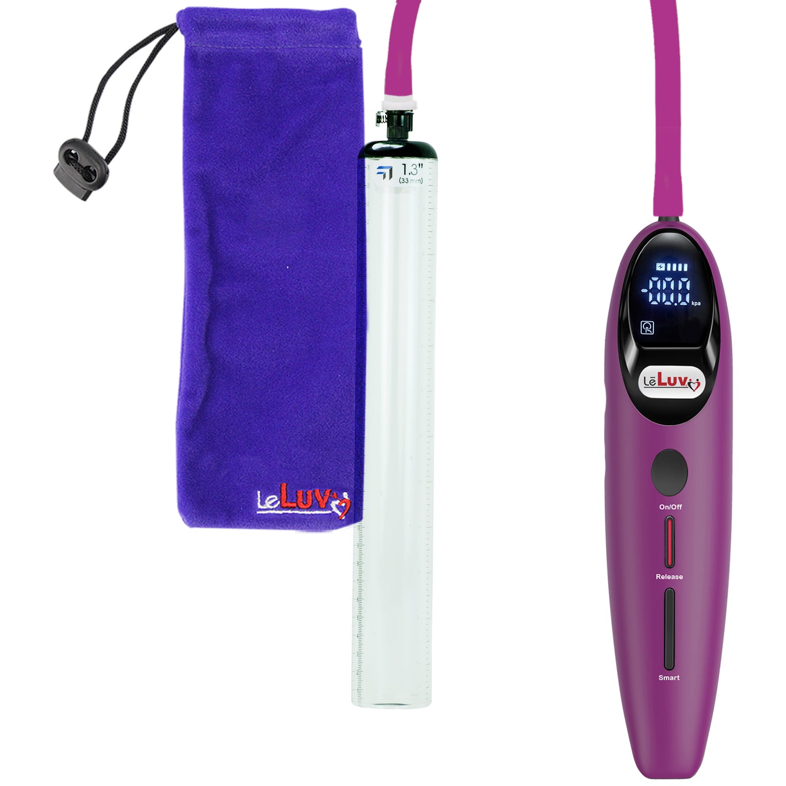 Magna Smart LCD Purple Handheld Electric Penis Pump 1.3" Diameter x 12" Length Thick-Walled Penis Cylinder