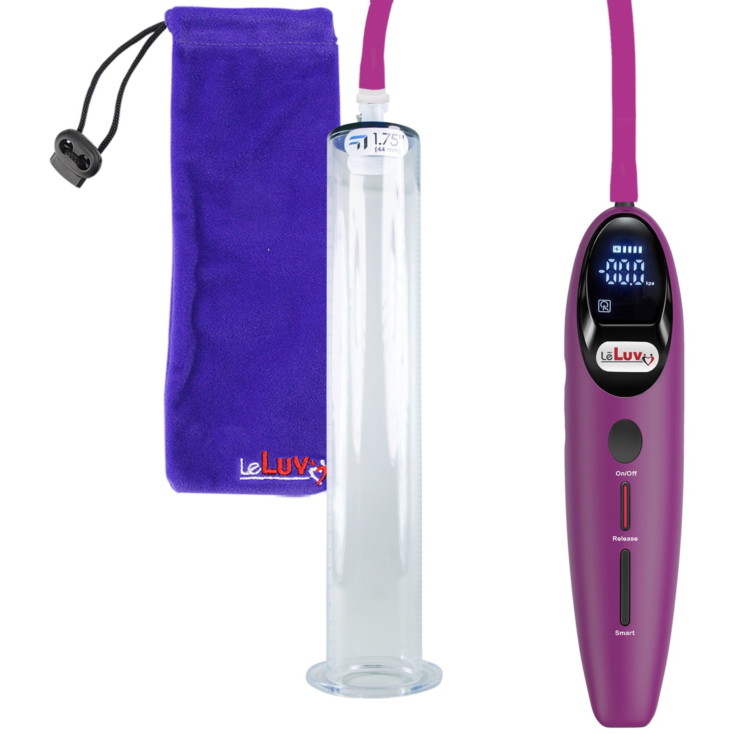 Magna LCD Smart Purple Penis Pump 12" Length x 1.75" Diameter WIDE Flange Cylinder