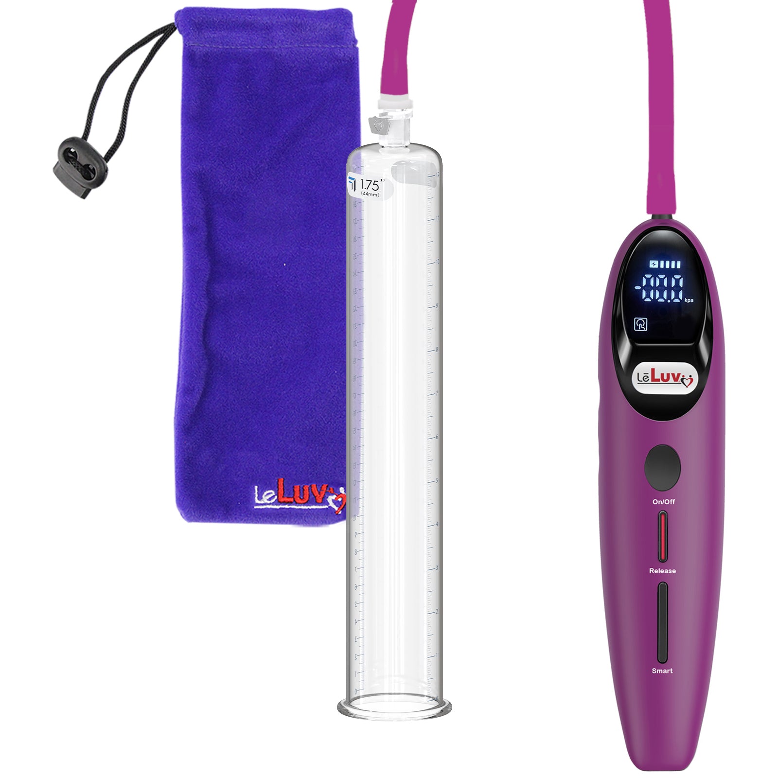 Magna Smart LCD Purple Handheld Electric Penis Pump - 12" x 1.75" Acrylic Cylinder