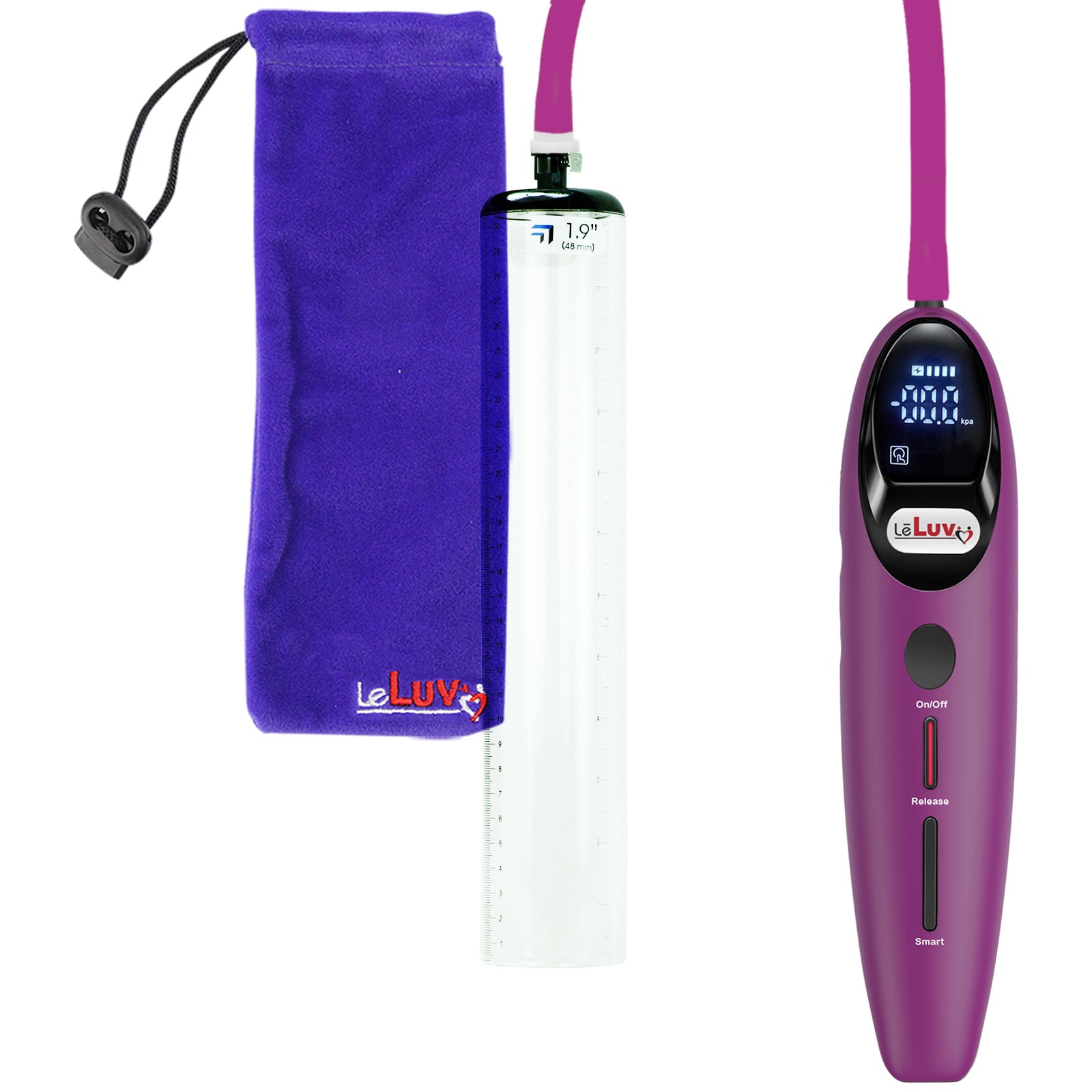 Magna Smart LCD Purple Handheld Electric Penis Pump 1.9" Diameter x 12" Length Thick-Walled Penis Cylinder