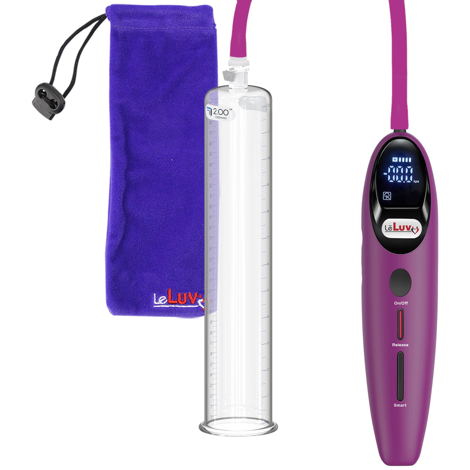 Magna Smart LCD Purple Handheld Electric Penis Pump - 12" x 2.00" Acrylic Cylinder