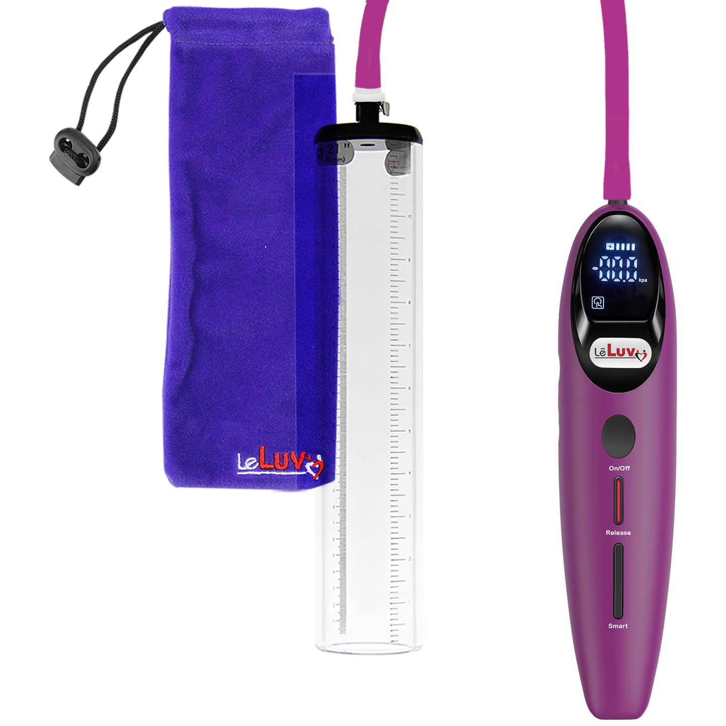 Magna Smart LCD Purple Handheld Electric Penis Pump 2.1" Diameter x 12" Length Thick-Walled Penis Cylinder