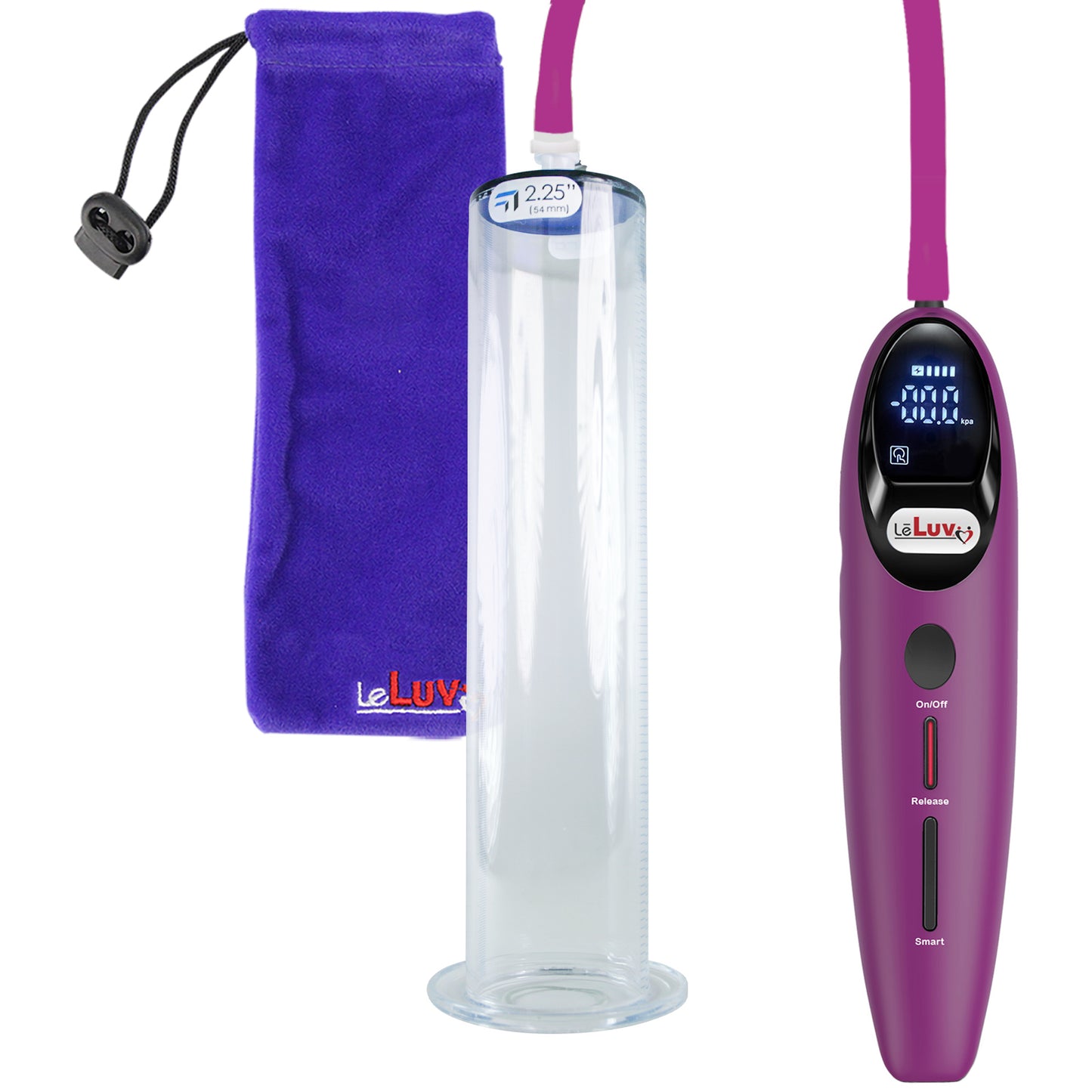 Magna LCD Smart Purple Penis Pump 12" Length x 2.25" Diameter WIDE Flange Cylinder