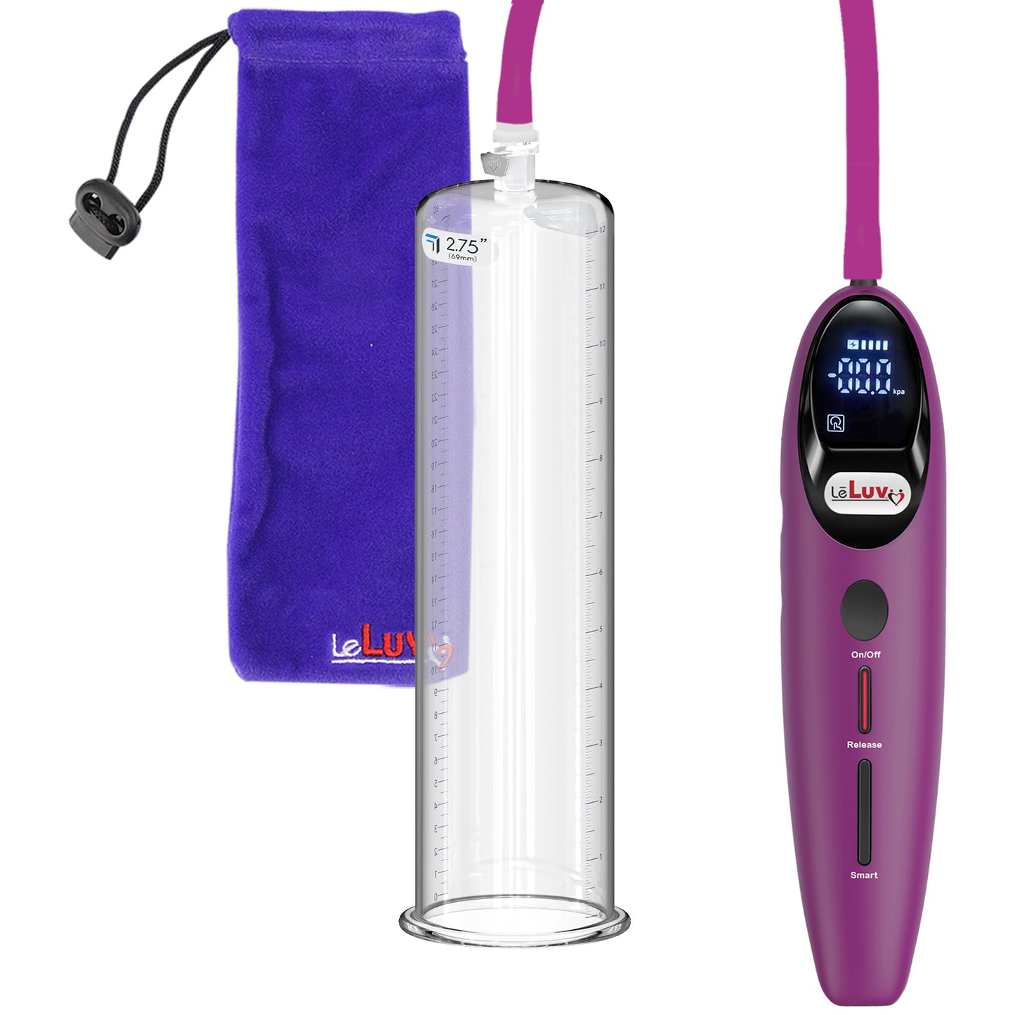 Magna Smart LCD Purple Handheld Electric Penis Pump - 12" x 2.75" Acrylic Cylinder