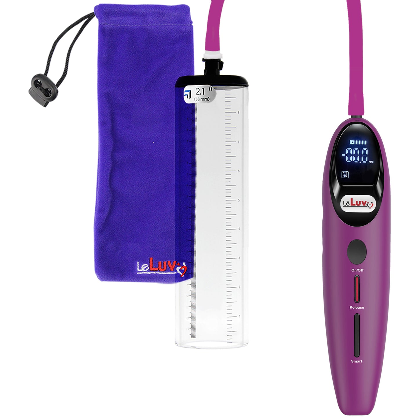 Magna Smart LCD Purple Handheld Electric Penis Pump 2.1" Diameter x 9" Length Thick-Walled Penis Cylinder