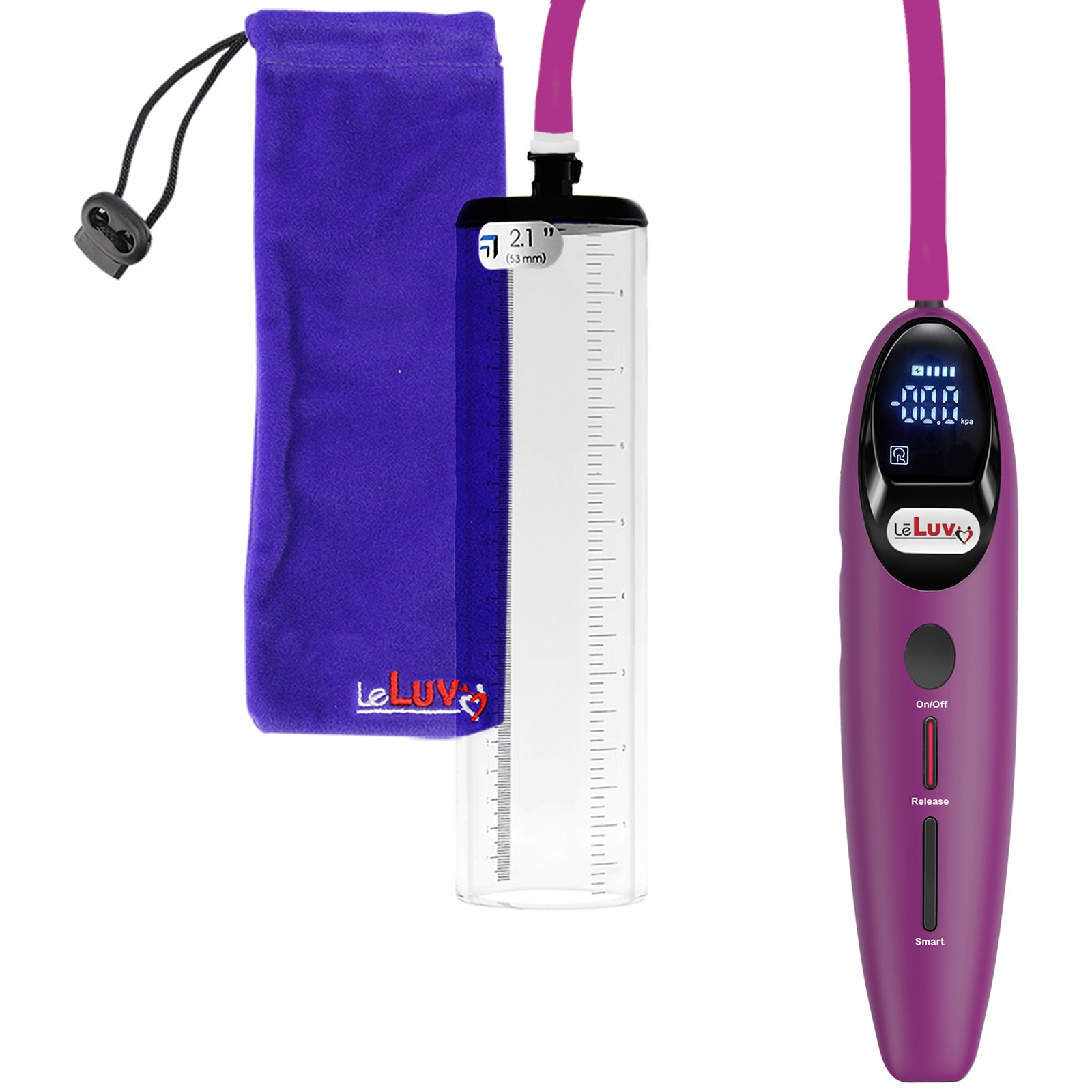Magna Smart LCD Purple Handheld Electric Penis Pump 2.1" Diameter x 9" Length Thick-Walled Penis Cylinder