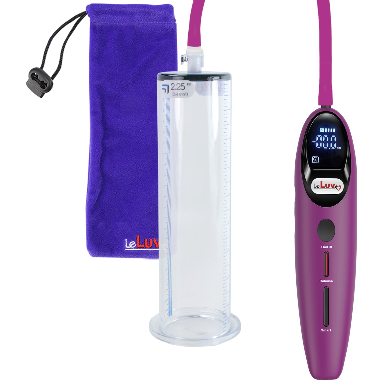 Magna LCD Smart Purple Penis Pump 9" Length x 2.25" Diameter WIDE Flange Cylinder