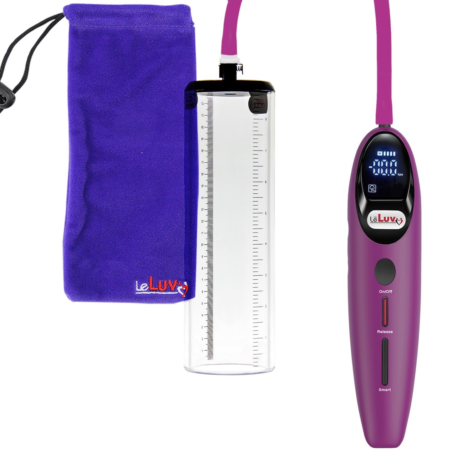 Magna Smart LCD Purple Handheld Electric Penis Pump 2.5" Diameter x 9" Length Thick-Walled Penis Cylinder