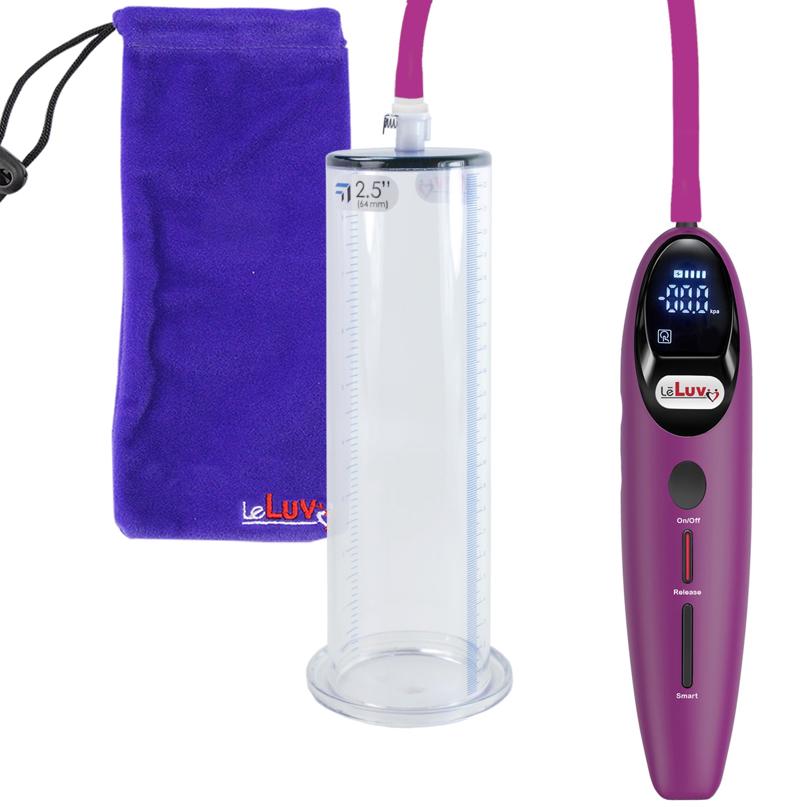 Magna LCD Smart Purple Penis Pump 9" Length x 2.50" Diameter WIDE Flange Cylinder