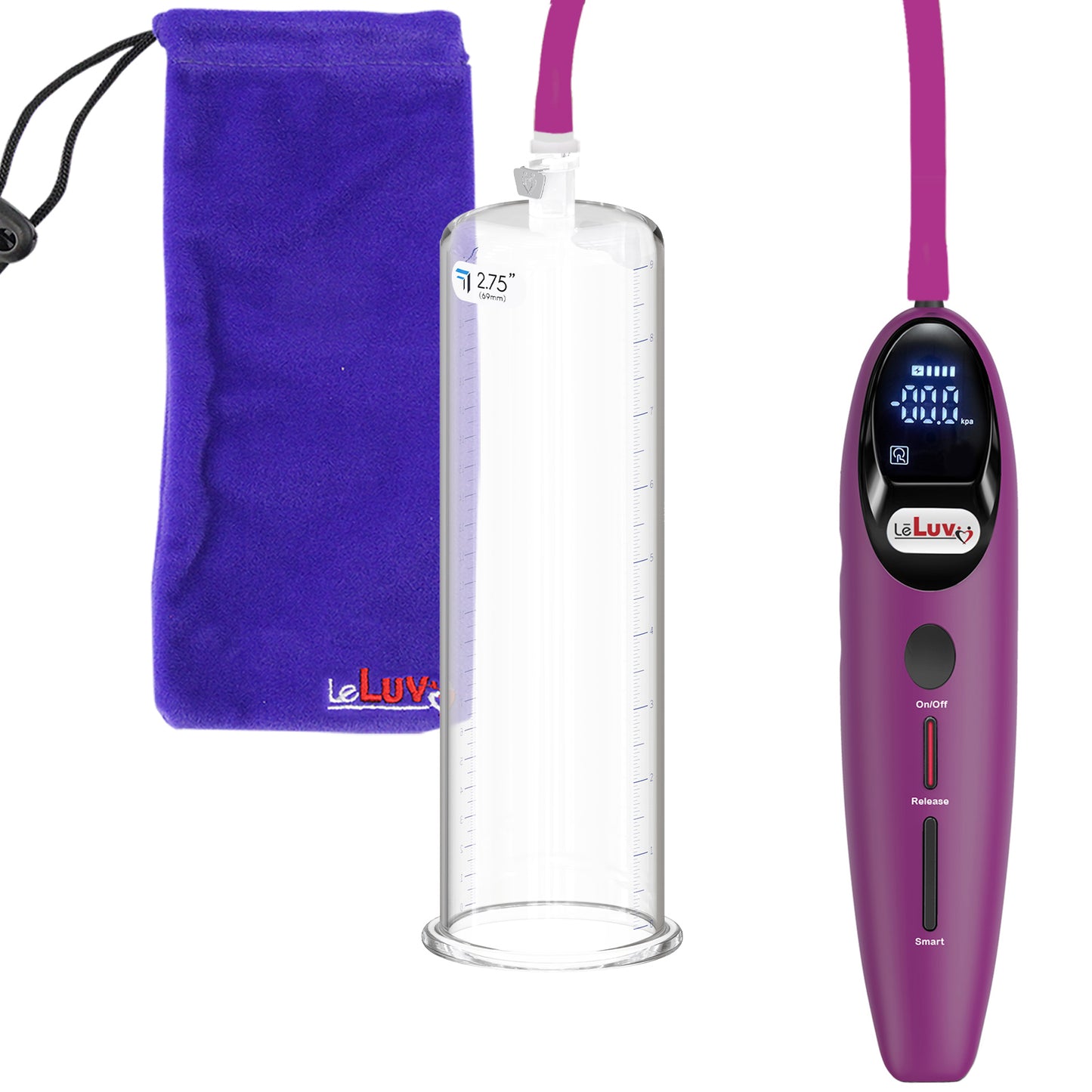 Magna LCD Smart Purple Handheld Electric Penis Pump - 9" x 2.75" Acrylic Cylinder