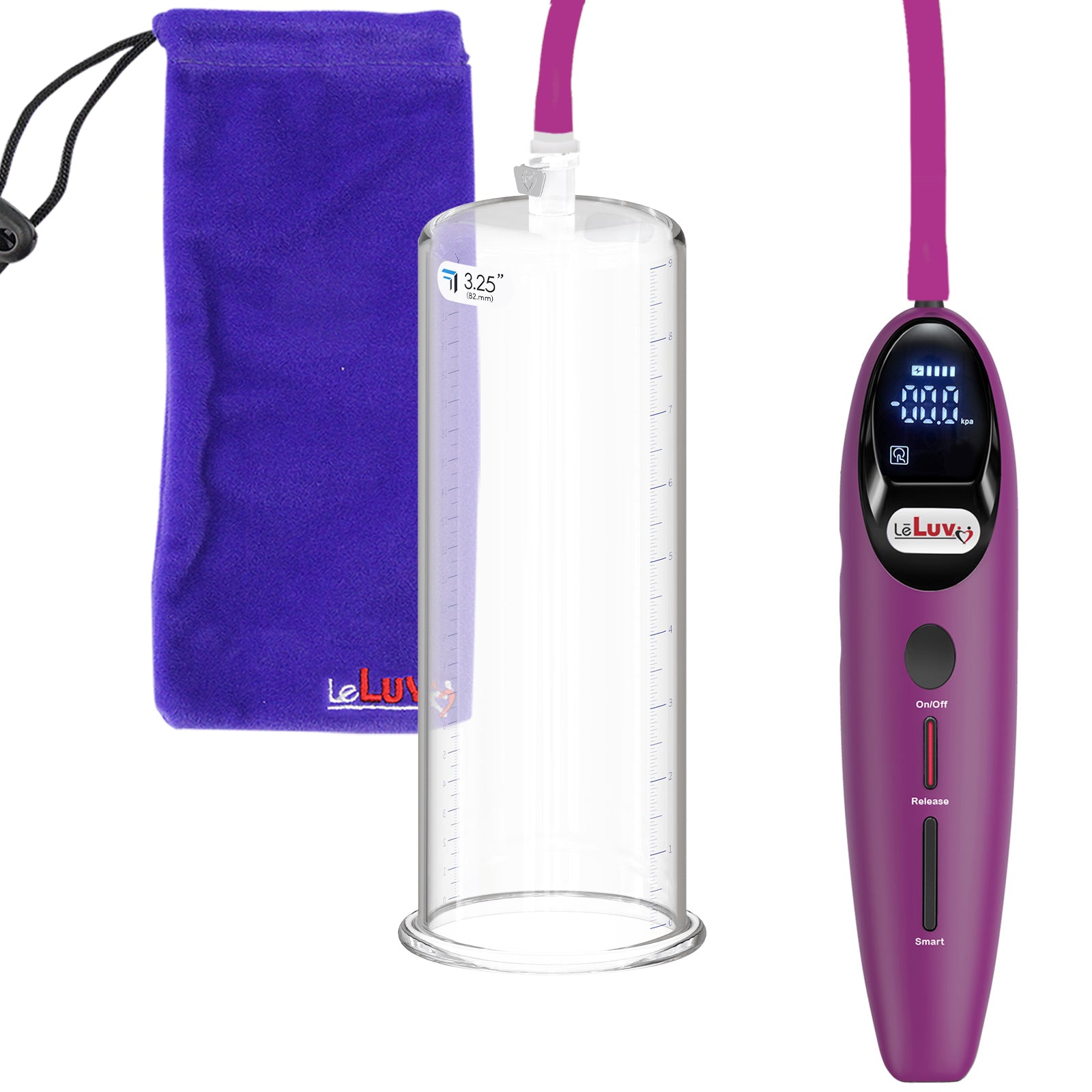 Magna LCD Smart Purple Handheld Electric Penis Pump - 9" x 3.25" Acrylic Cylinder