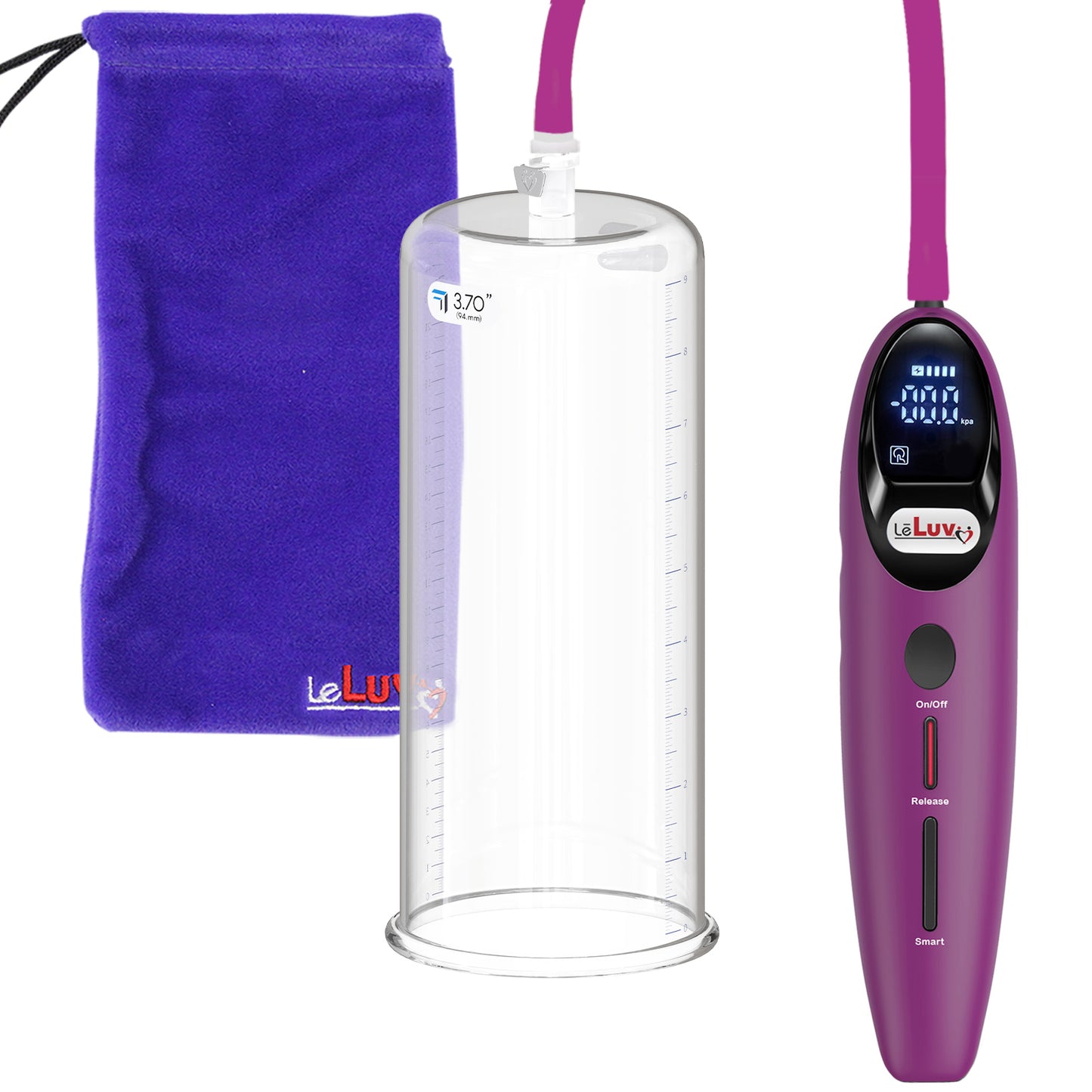 Magna LCD Smart Purple Handheld Electric Penis Pump - 9" x 3.70" Acrylic Cylinder