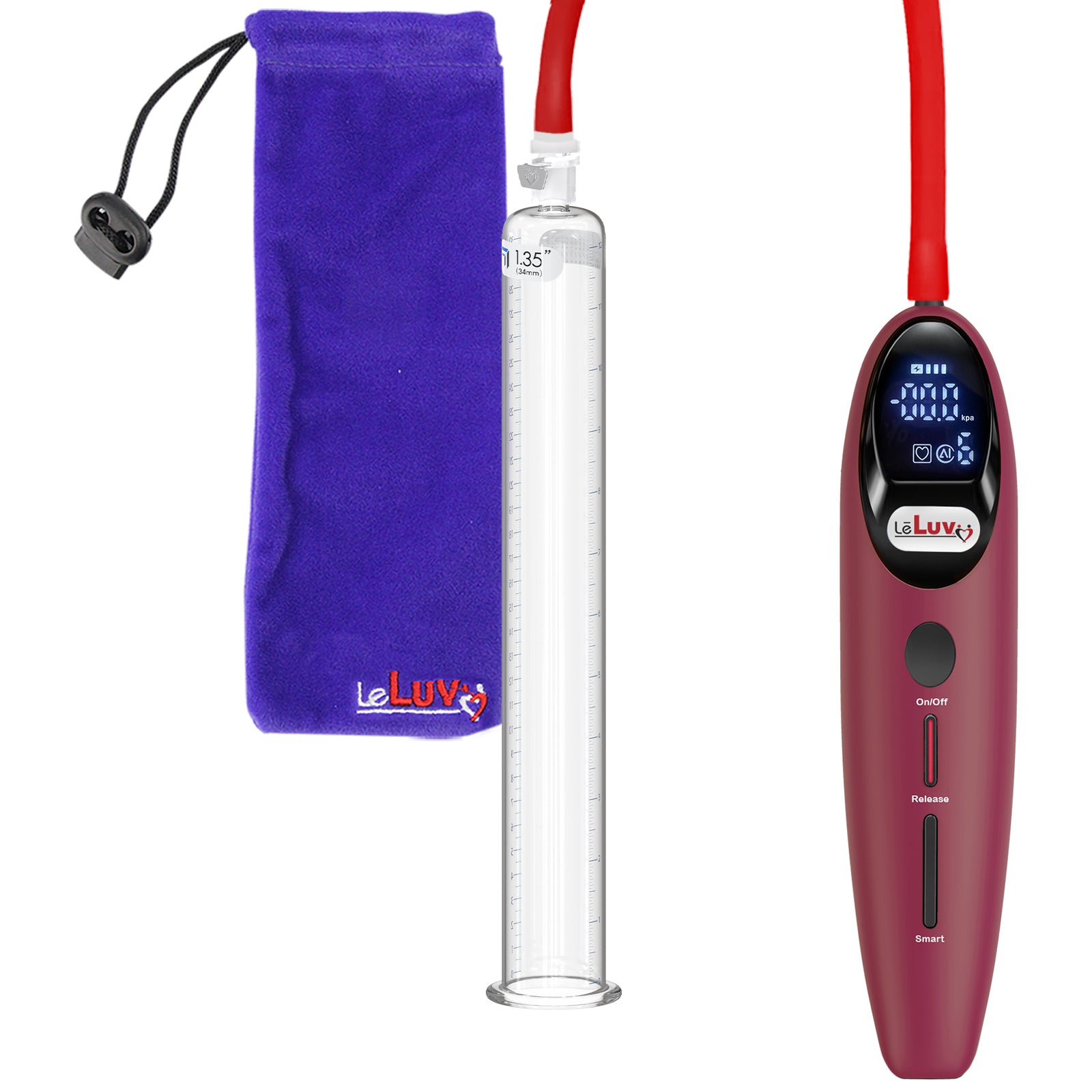 Magna Smart LCD Red Handheld Electric Penis Pump - 12" x 1.35" Acrylic Cylinder
