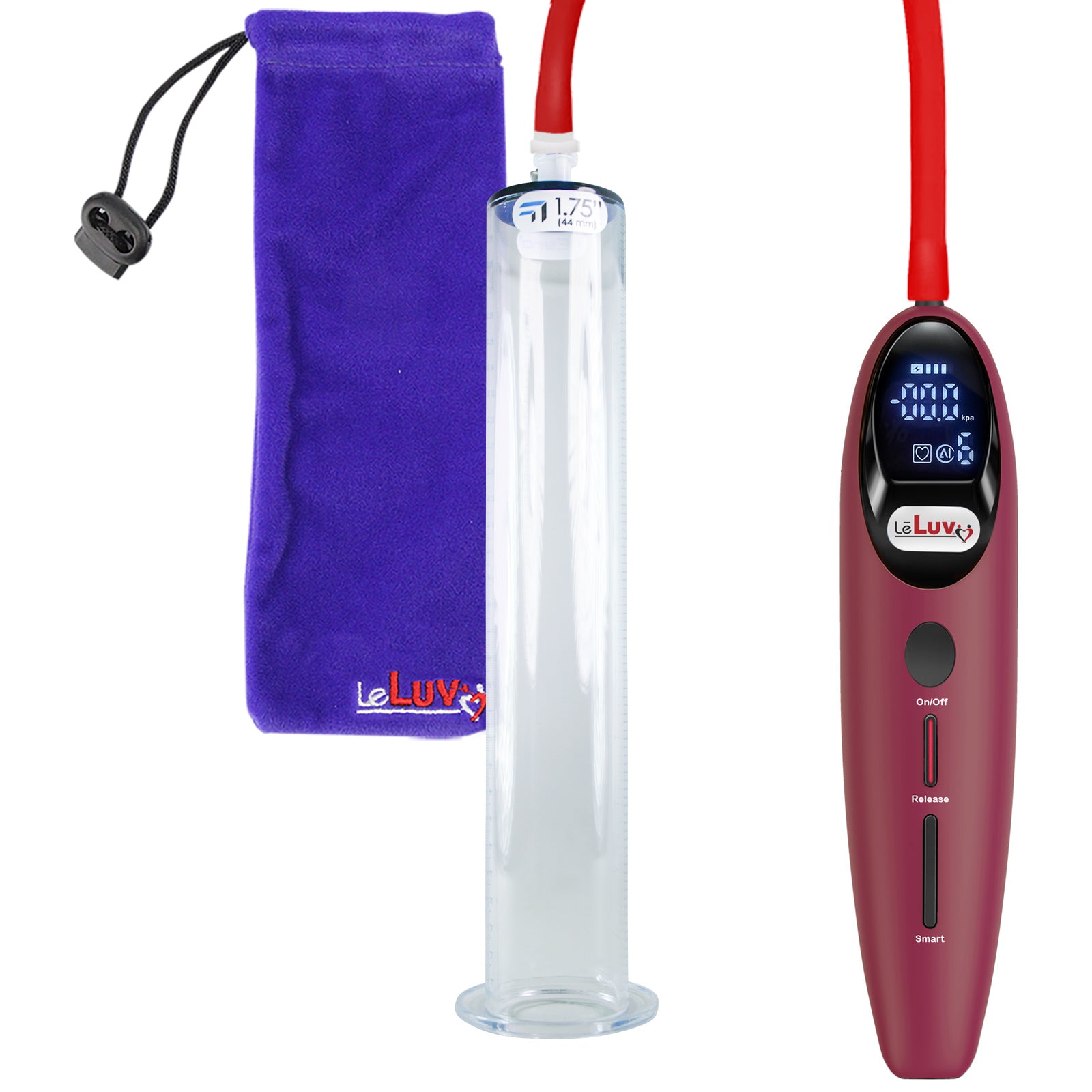 Magna LCD Smart Red Penis Pump 12" Length x 1.75" Diameter WIDE Flange Cylinder