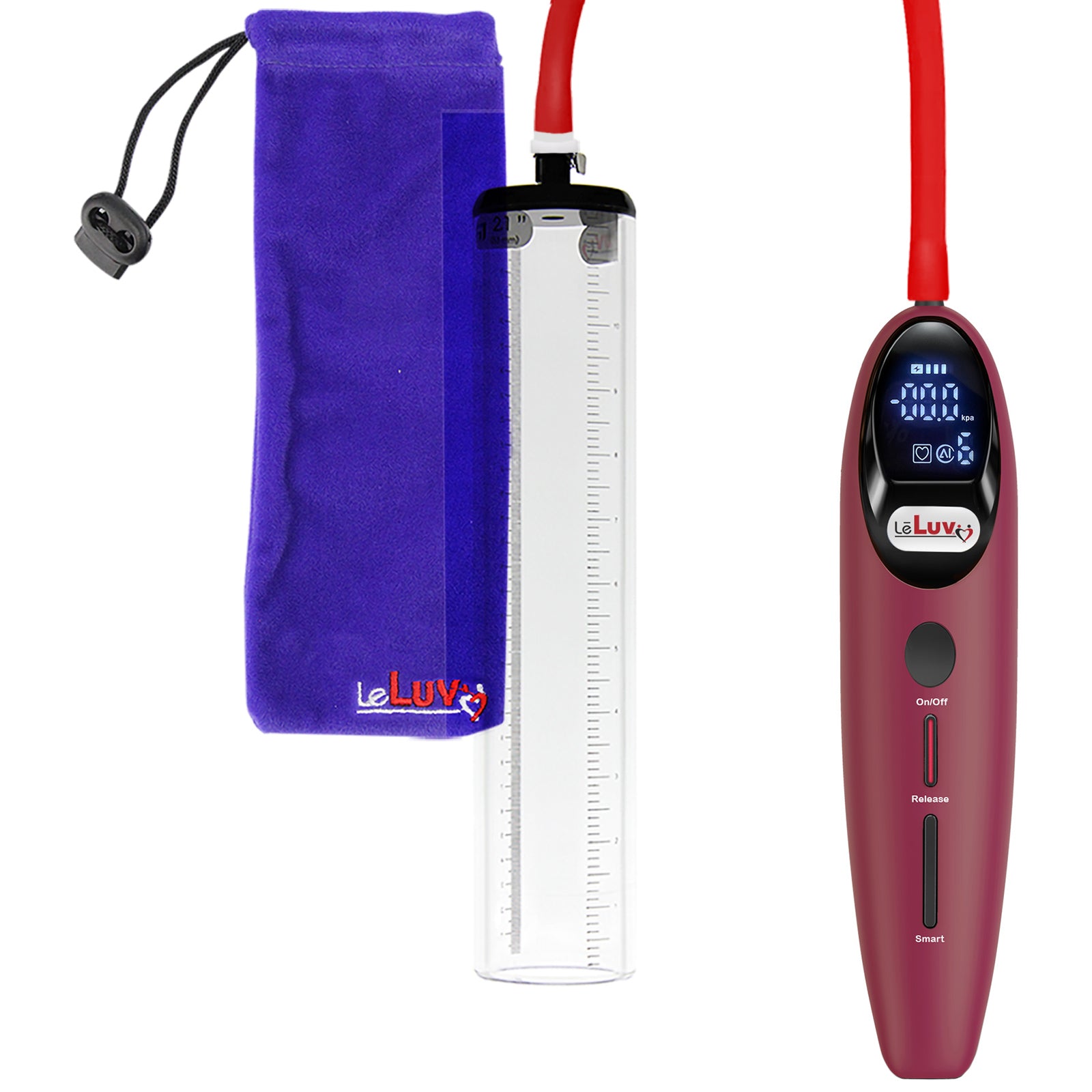 Magna Smart LCD Red Handheld Electric Penis Pump 2.1" Diameter x 12" Length Thick-Walled Penis Cylinder