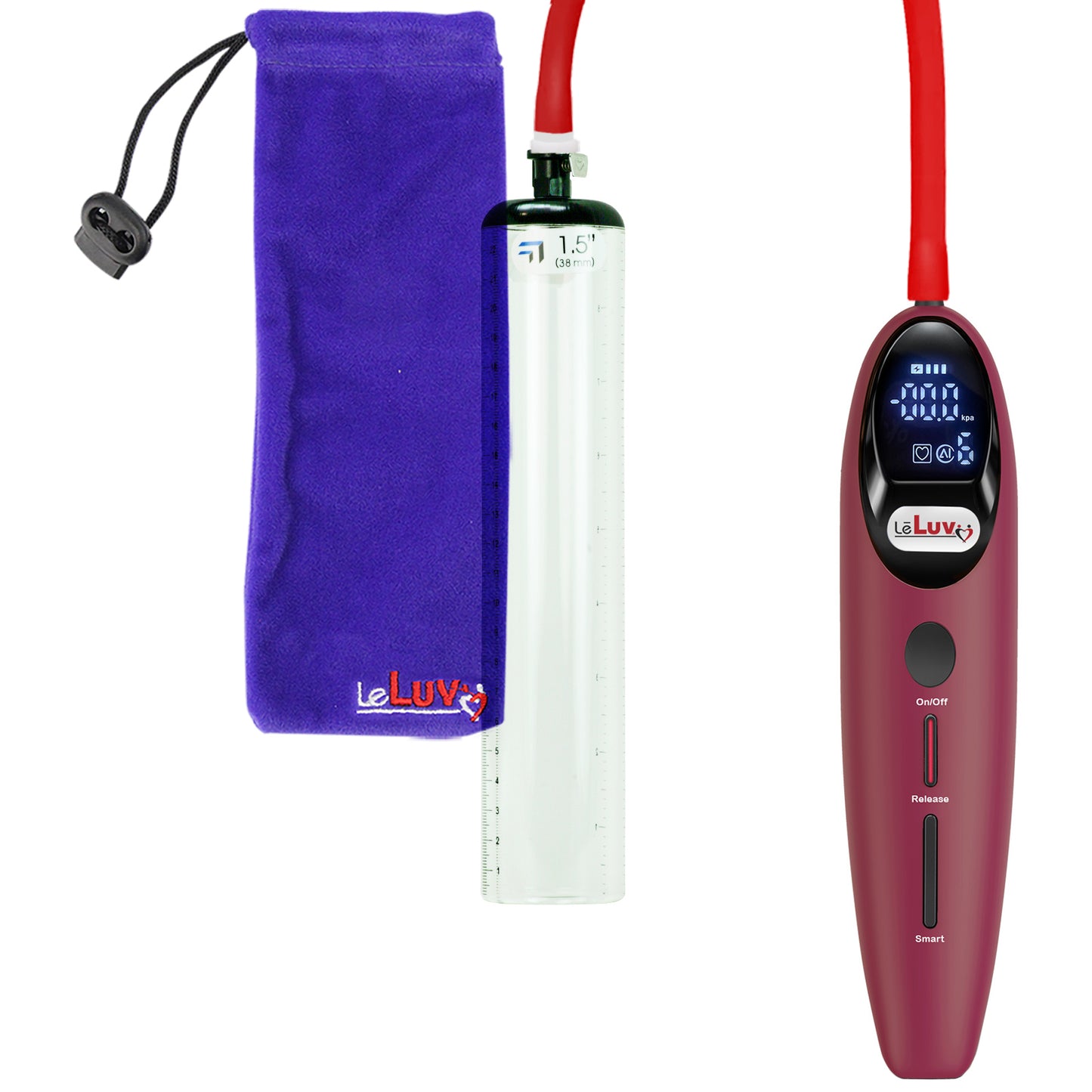 Magna Smart LCD Red Handheld Electric Penis Pump 1.5" Diameter x 9" Length Thick-Walled Penis Cylinder