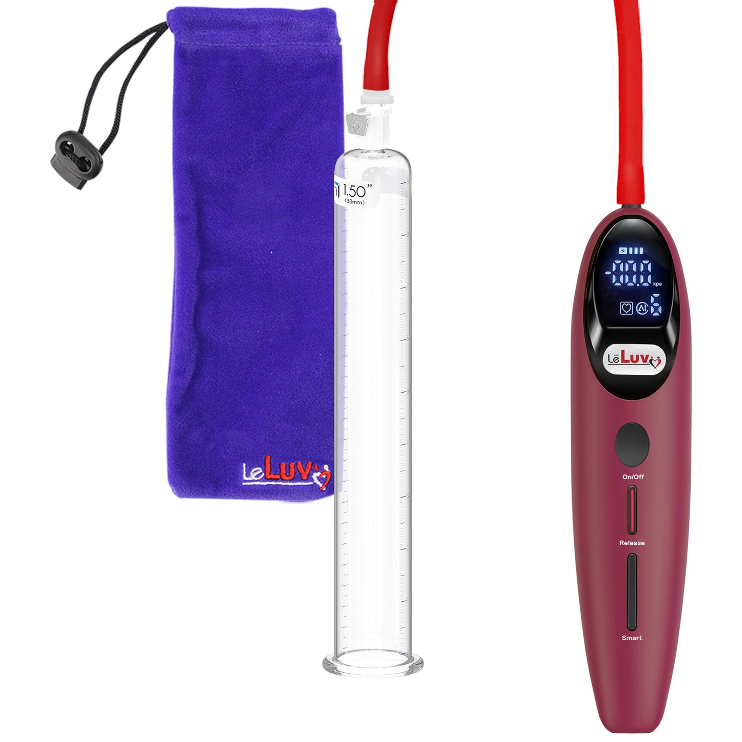 Magna LCD Smart Red Handheld Electric Penis Pump - 9" x 1.50" Acrylic Cylinder