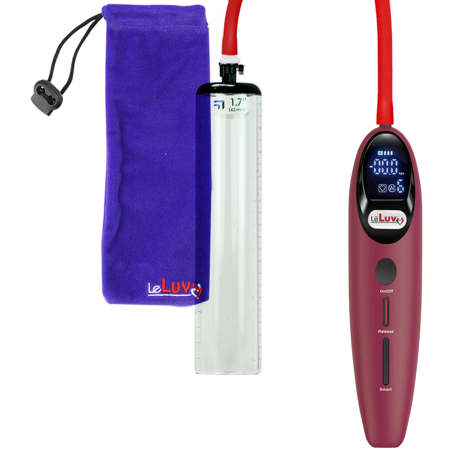 Magna Smart LCD Red Handheld Electric Penis Pump 1.7" Diameter x 9" Length Thick-Walled Penis Cylinder